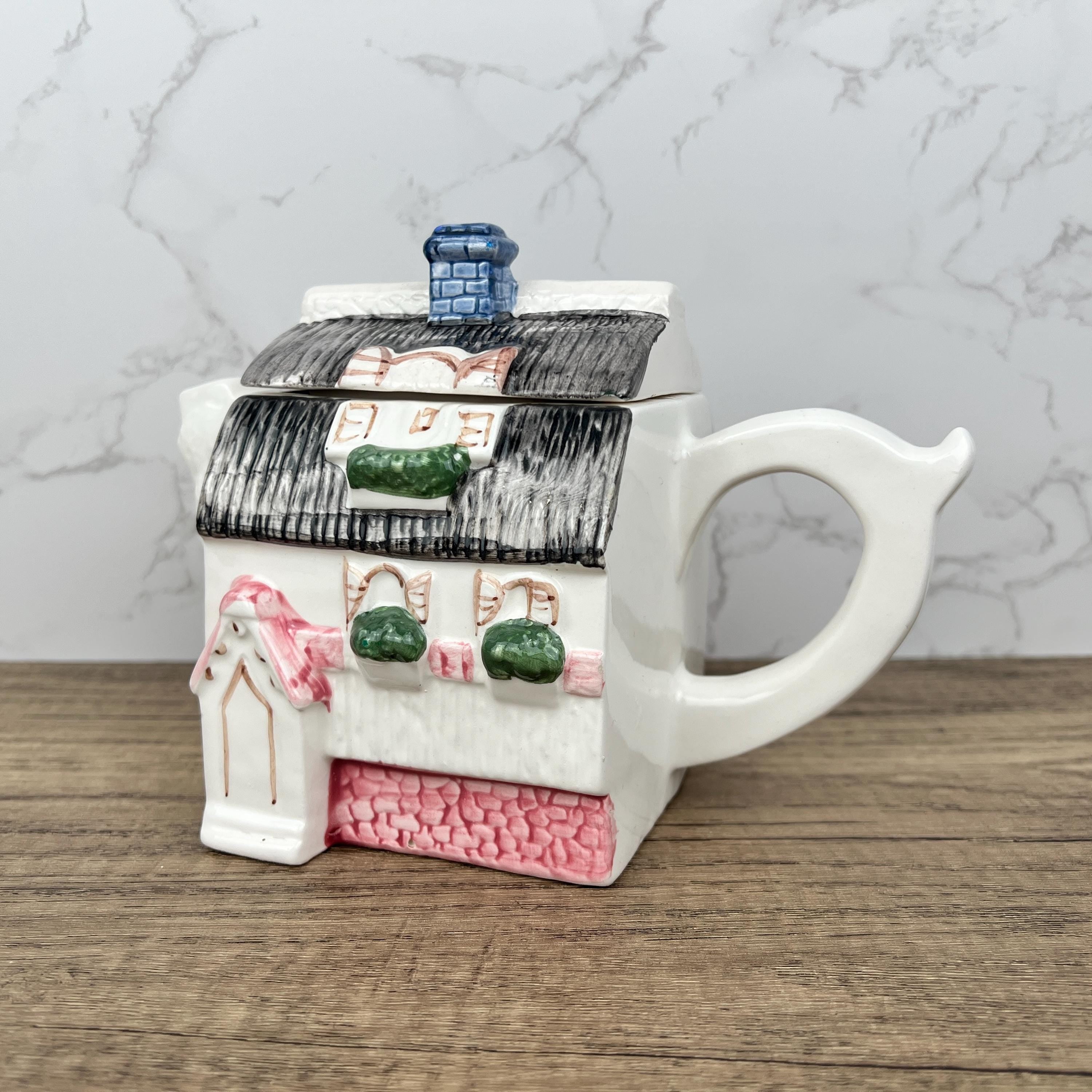 Vintage Porcelain Cottage Teapot, Decorative House Teapot, Tea Room Decor