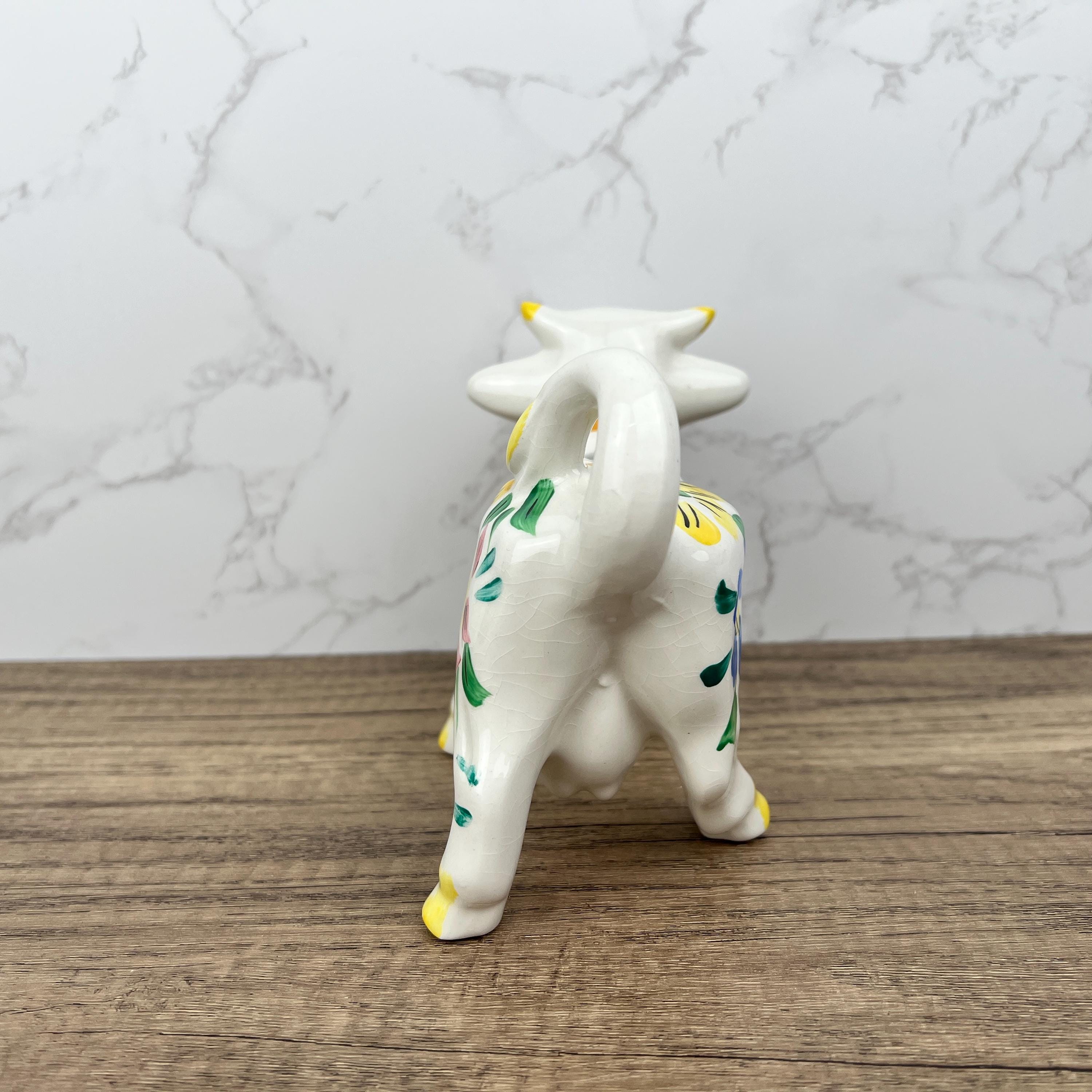 Vintage Arthur Woods Ceramic Cow Creamer, Hand Painted Floral Kitchen Decor