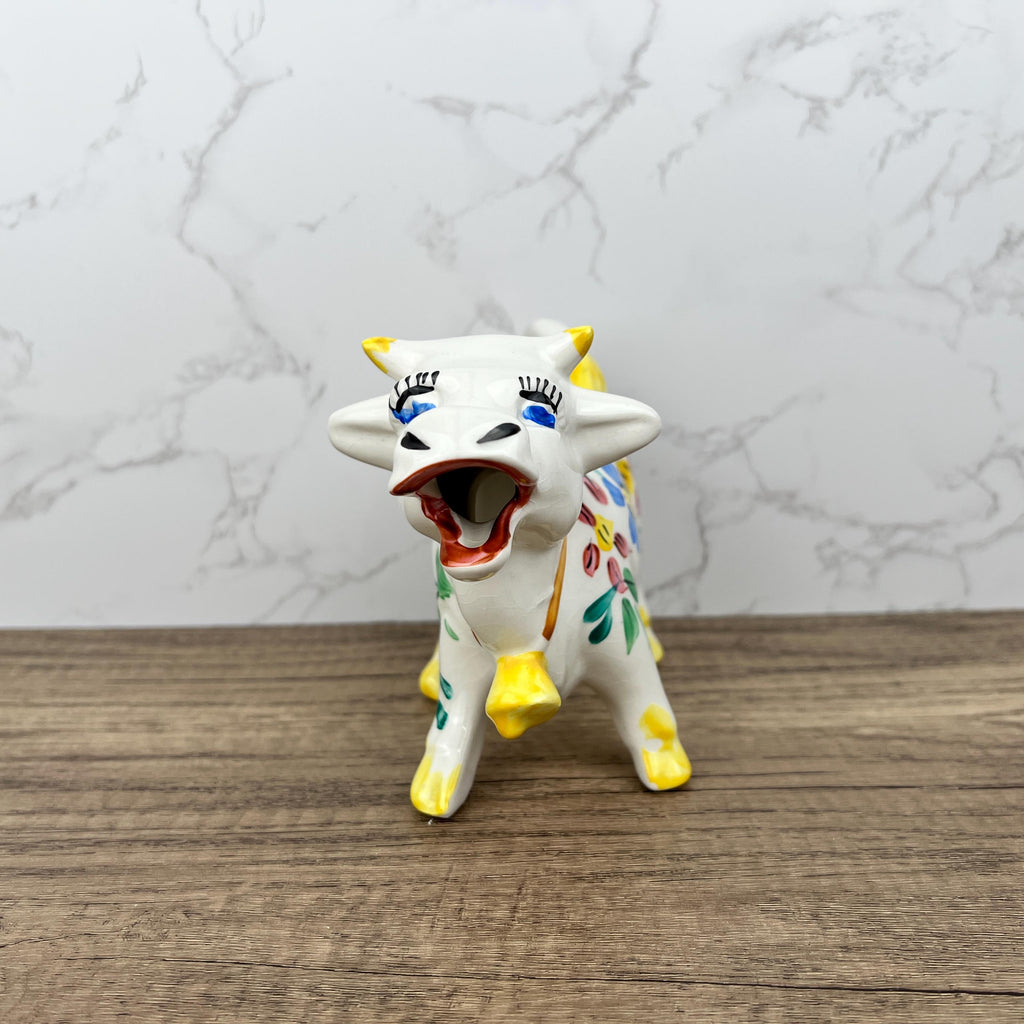 Vintage Arthur Woods Ceramic Cow Creamer, Hand Painted Floral Kitchen Decor