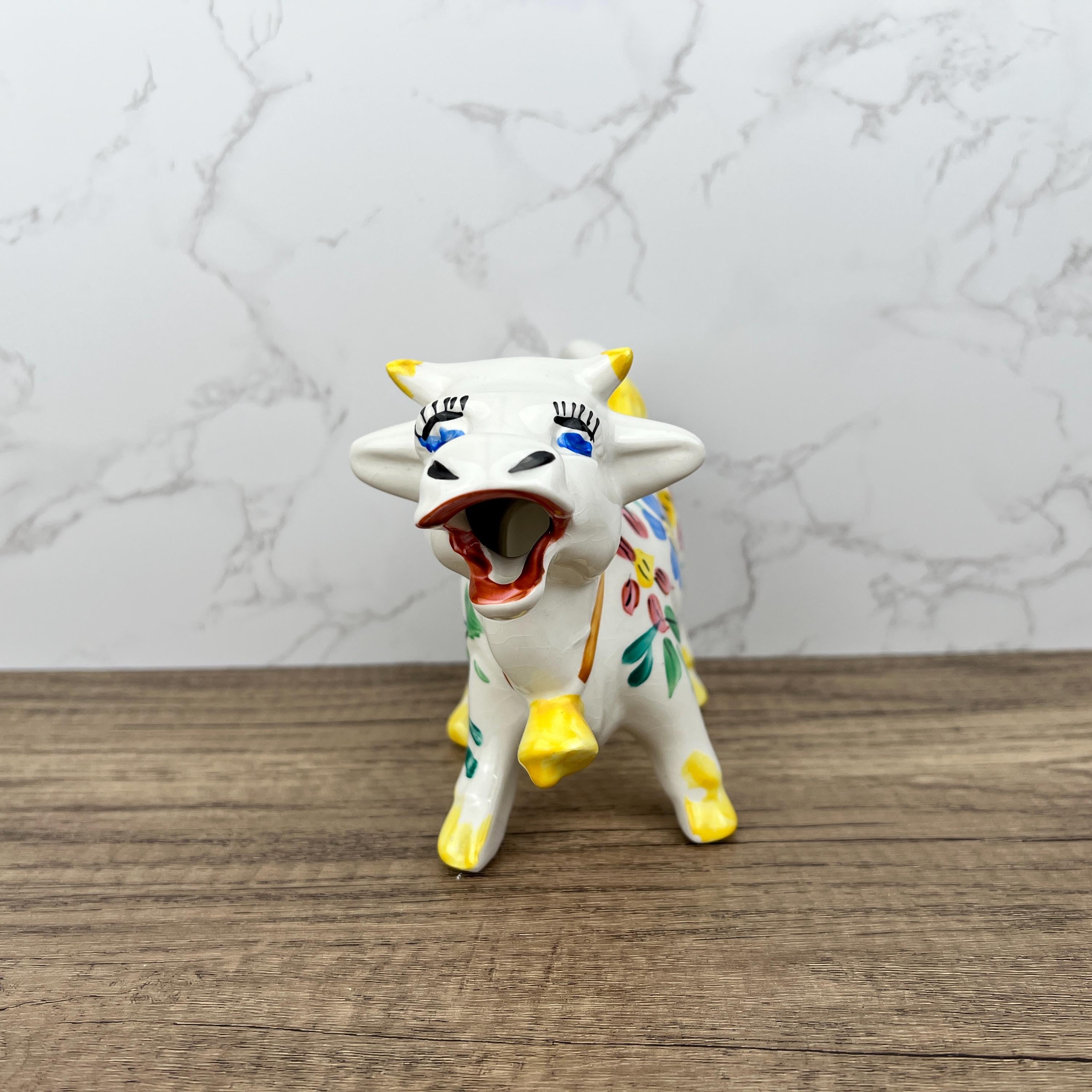 Vintage Arthur Woods Ceramic Cow Creamer, Hand Painted Floral Kitchen Decor