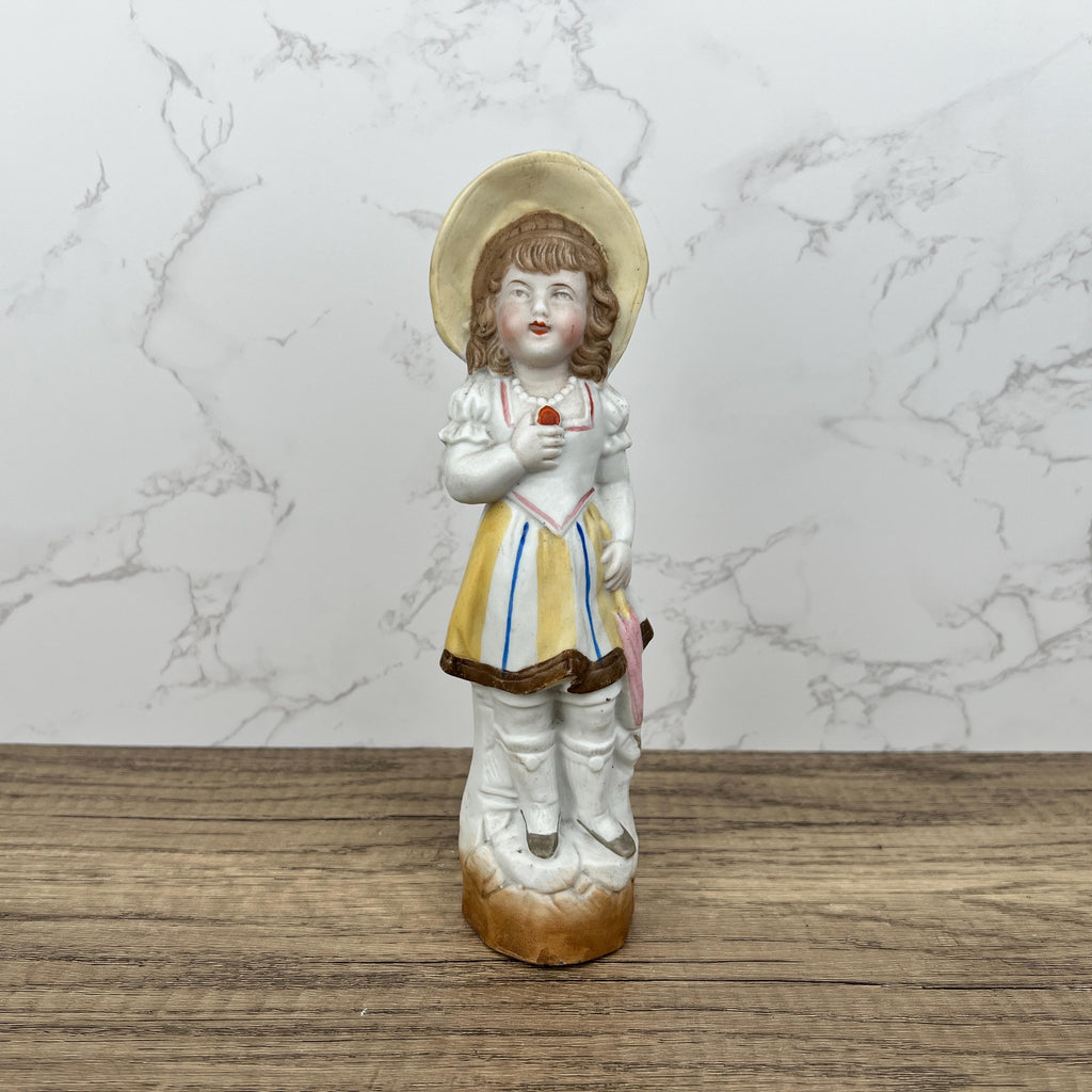 Antique Heubach Bisque Figurine, German Girl with Apple Candy