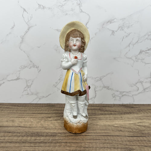 Antique Heubach Bisque Figurine, German Girl with Apple Candy