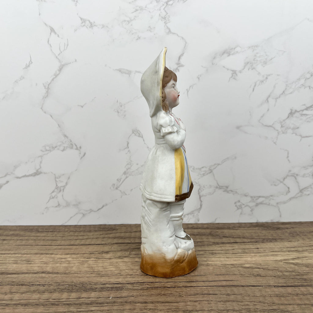 Antique Heubach Bisque Figurine, German Girl with Apple Candy