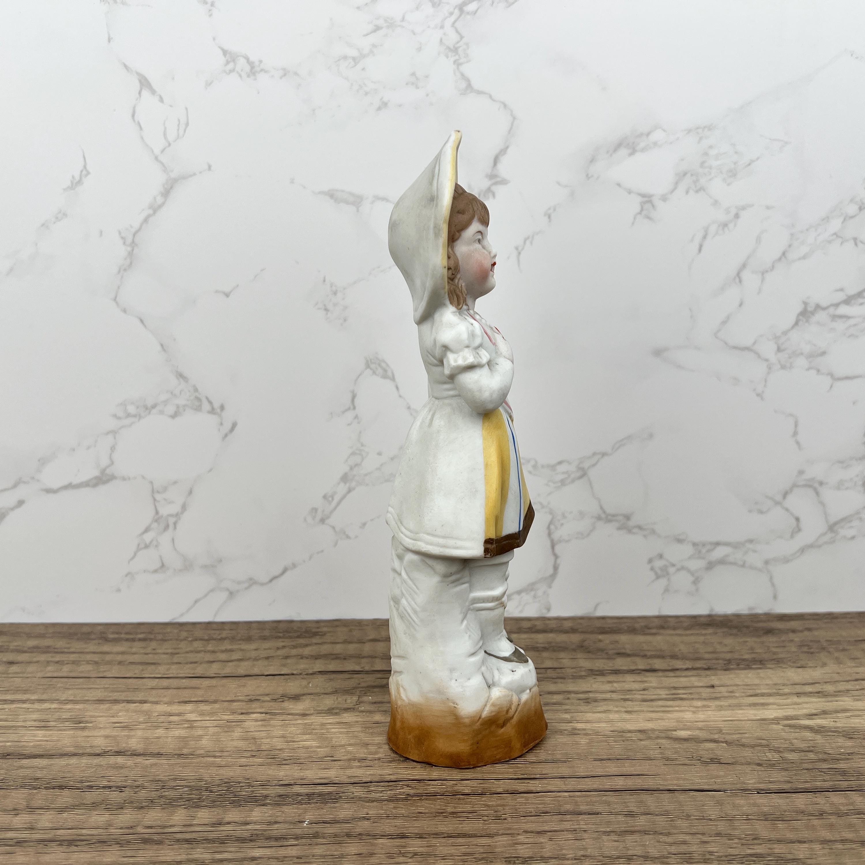 Antique Heubach Bisque Figurine, German Girl with Apple Candy