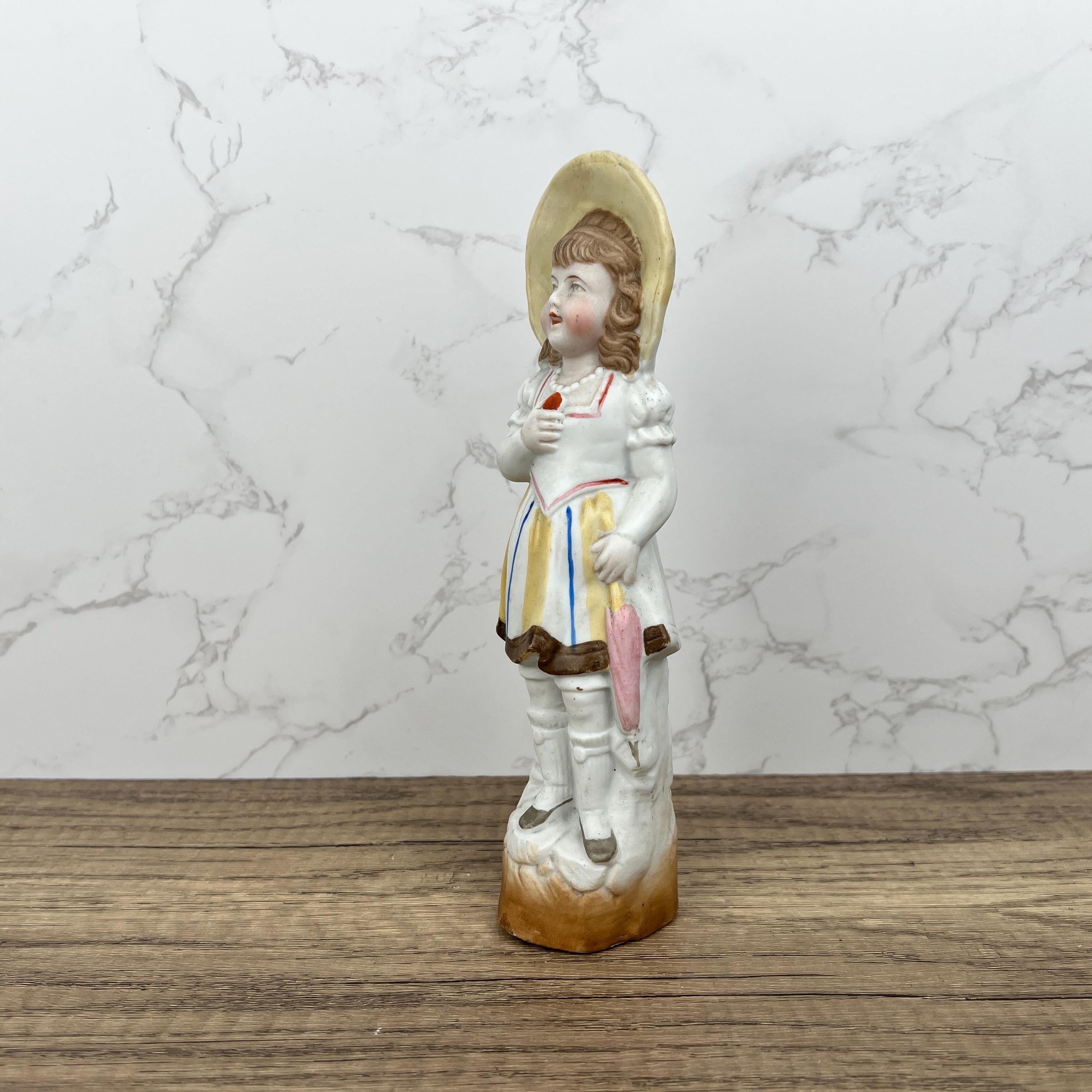 Antique Heubach Bisque Figurine, German Girl with Apple Candy