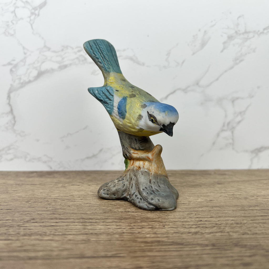 Vintage Hand Painted Porcelain Blue Tit Bird Figurine, Cottage Decor