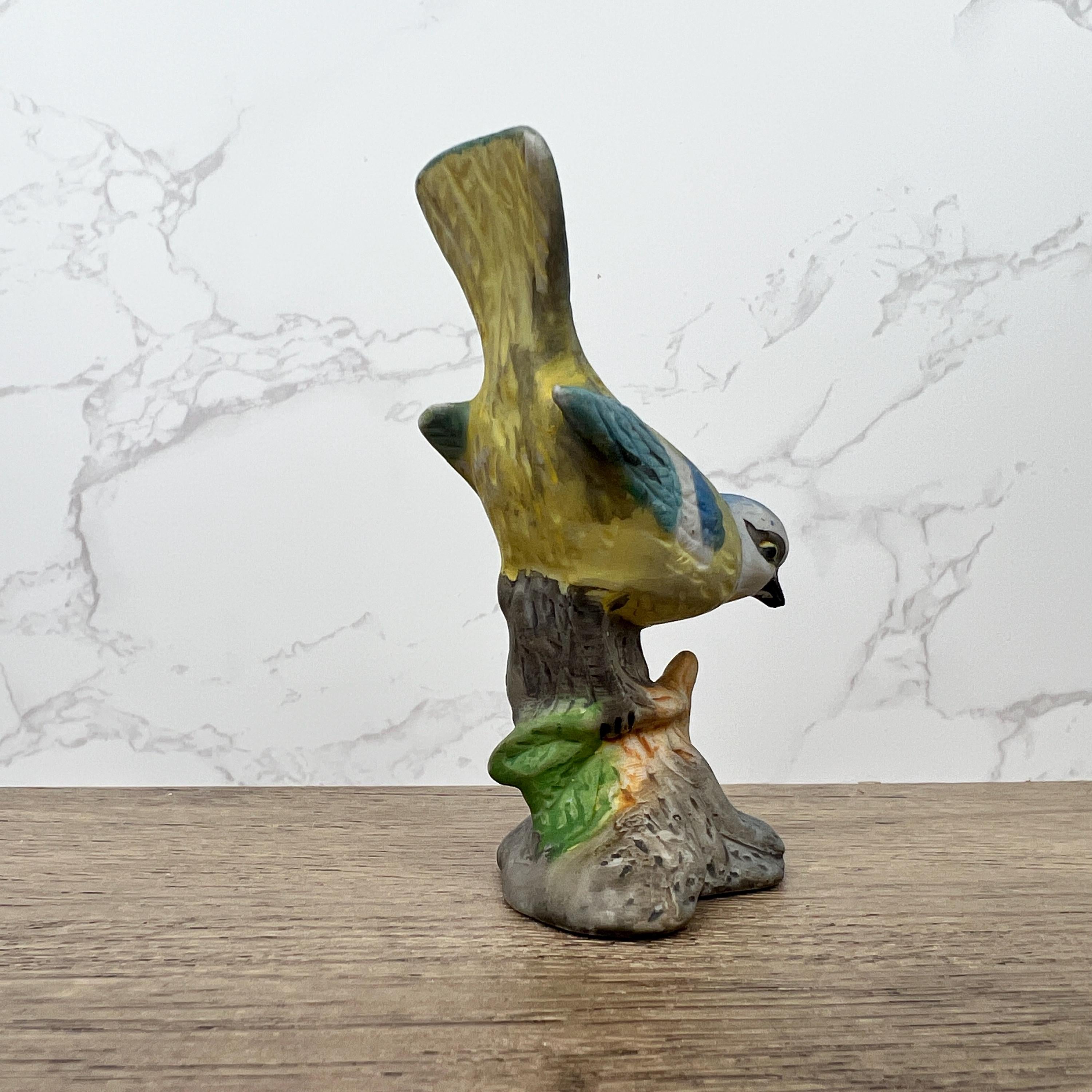 Vintage Hand Painted Porcelain Blue Tit Bird Figurine, Cottage Decor