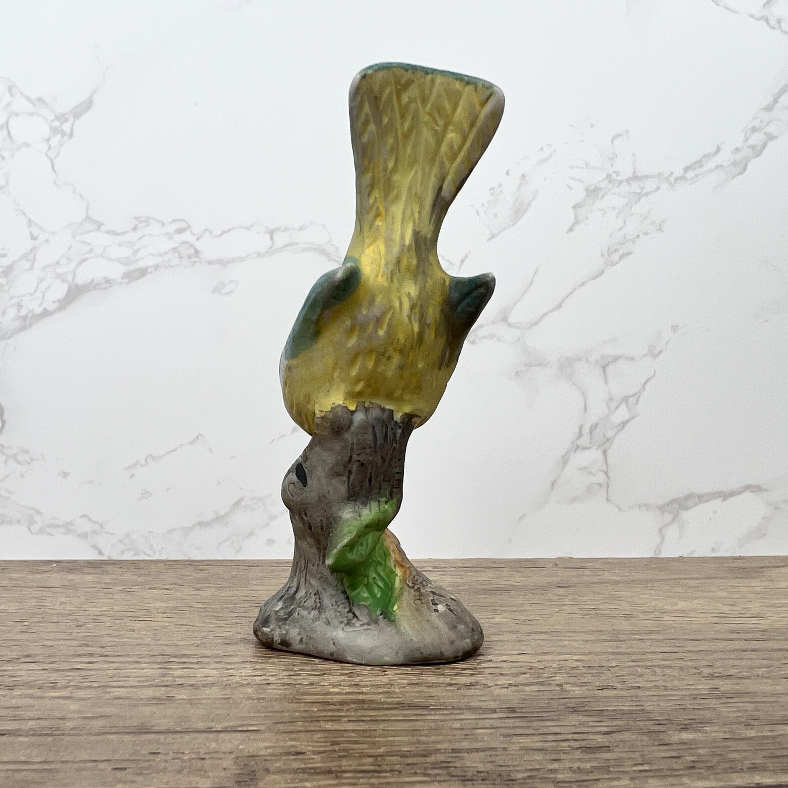 Vintage Hand Painted Porcelain Blue Tit Bird Figurine, Cottage Decor