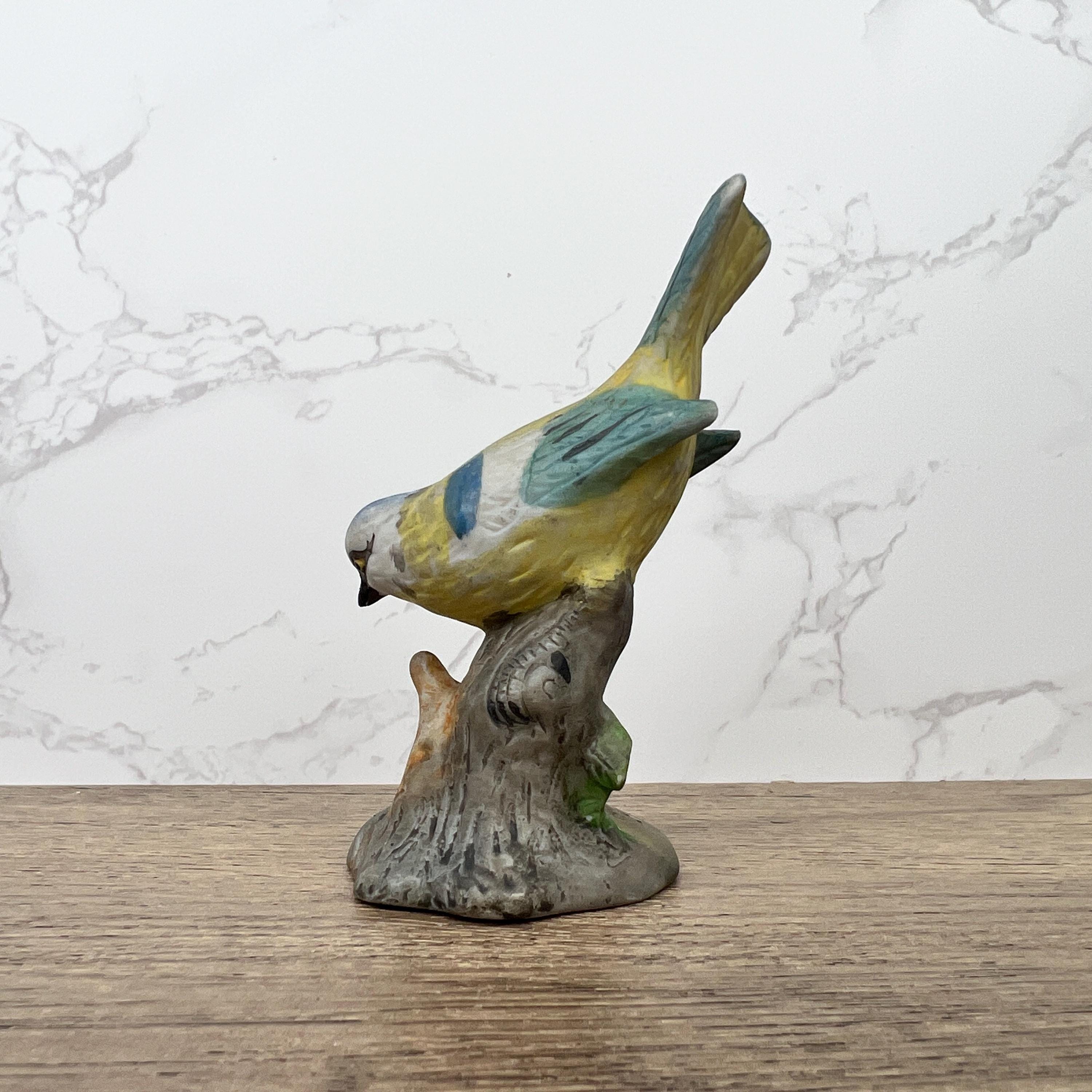 Vintage Hand Painted Porcelain Blue Tit Bird Figurine, Cottage Decor