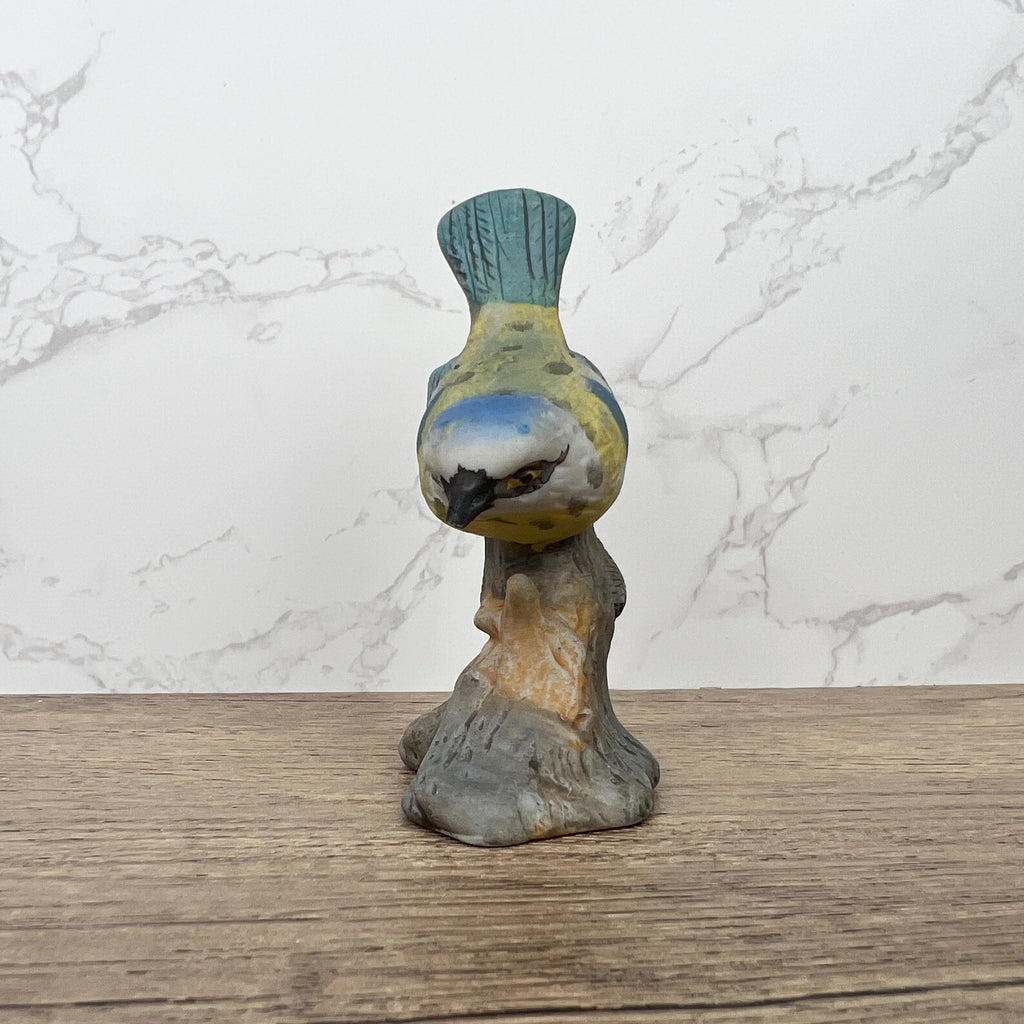Vintage Hand Painted Porcelain Blue Tit Bird Figurine, Cottage Decor