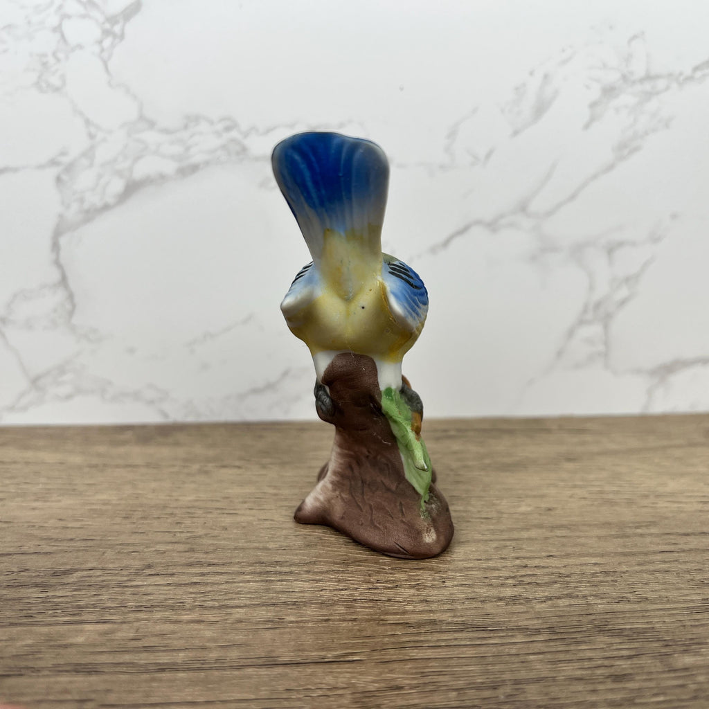 Vintage Hand Painted Porcelain Blue Tit Bird Figurine, Country Cottage Decor