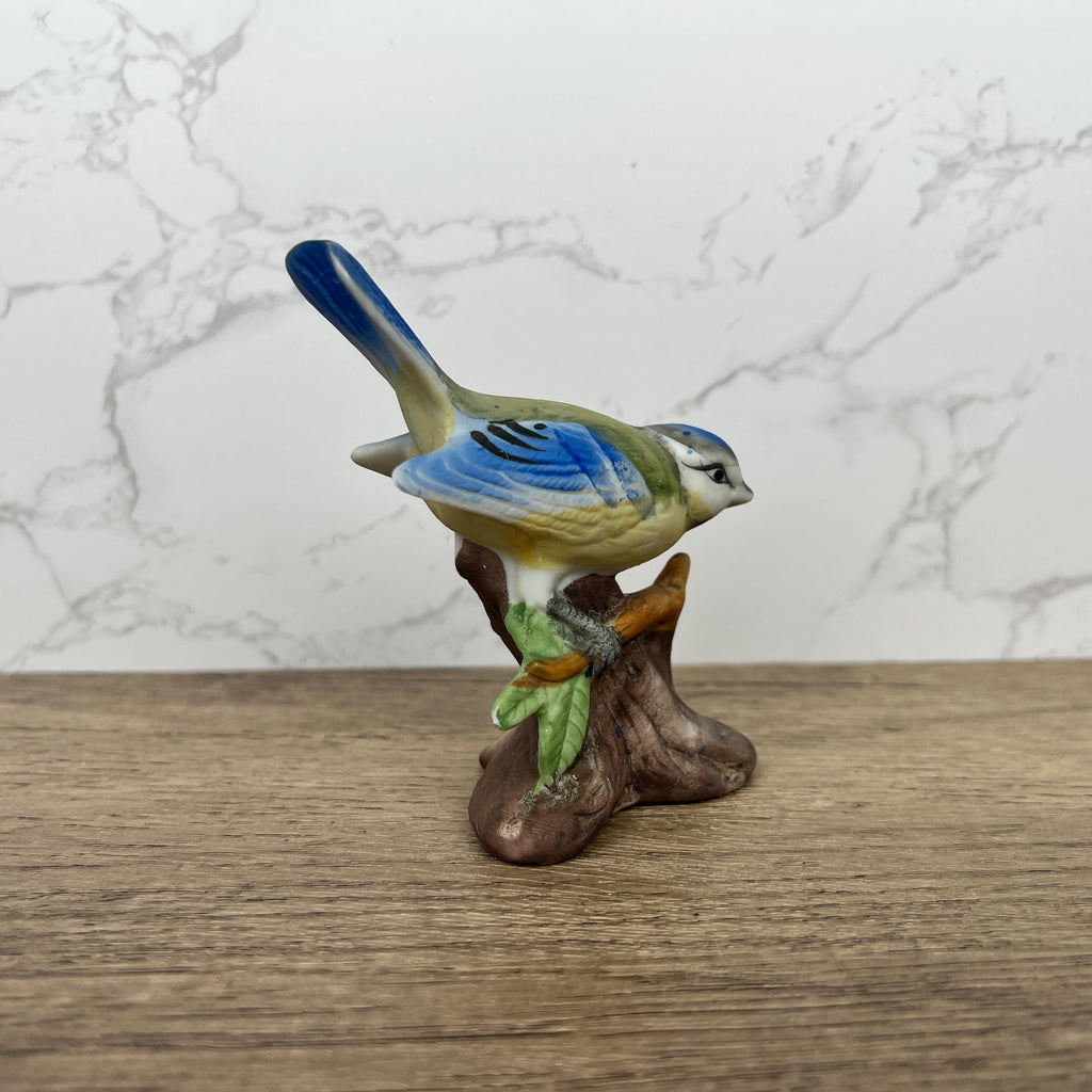 Vintage Hand Painted Porcelain Blue Tit Bird Figurine, Country Cottage Decor