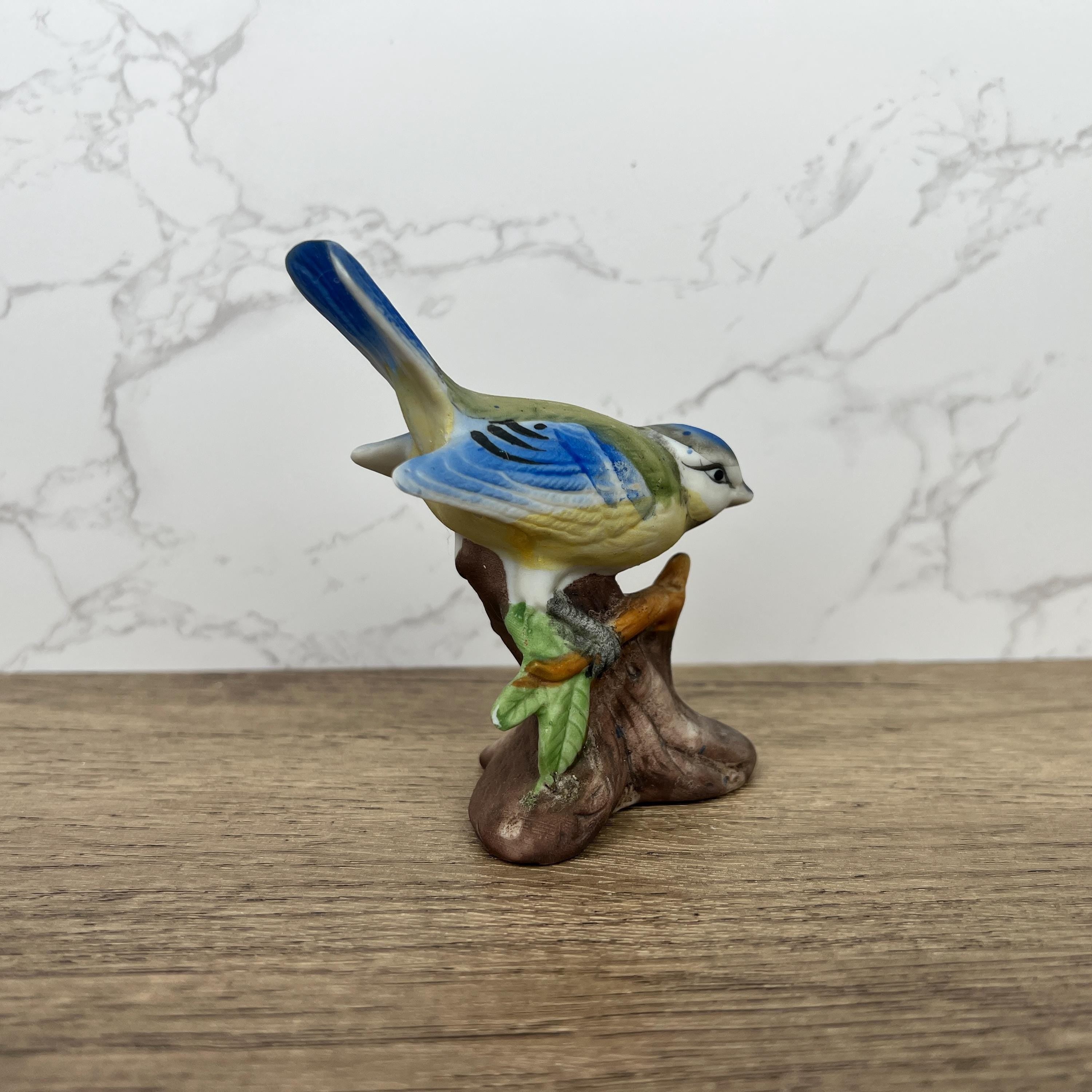 Vintage Hand Painted Porcelain Blue Tit Bird Figurine, Country Cottage Decor