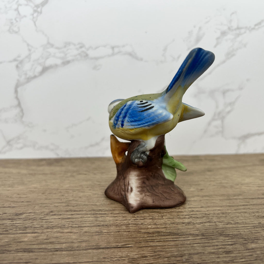 Vintage Hand Painted Porcelain Blue Tit Bird Figurine, Country Cottage Decor