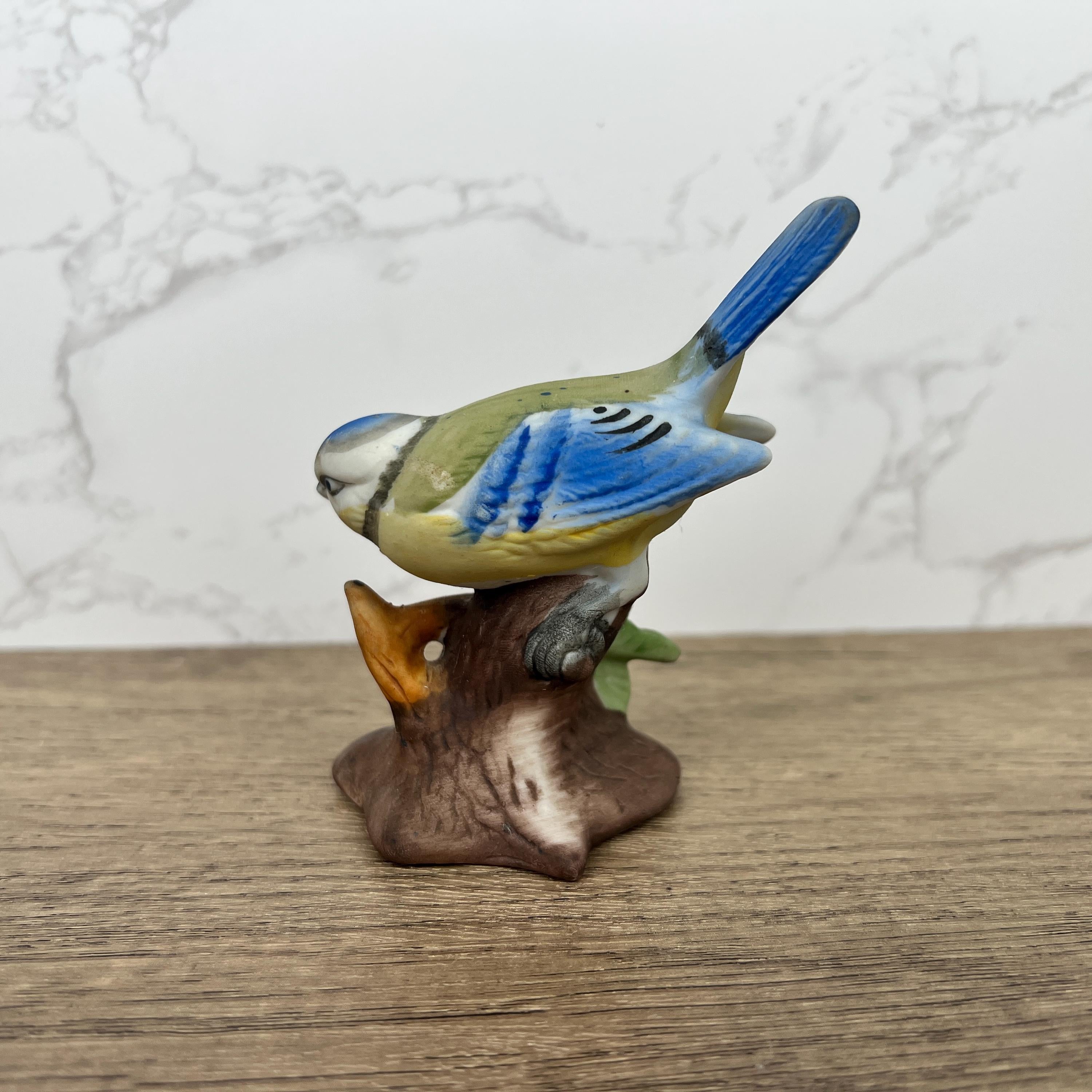 Vintage Hand Painted Porcelain Blue Tit Bird Figurine, Country Cottage Decor
