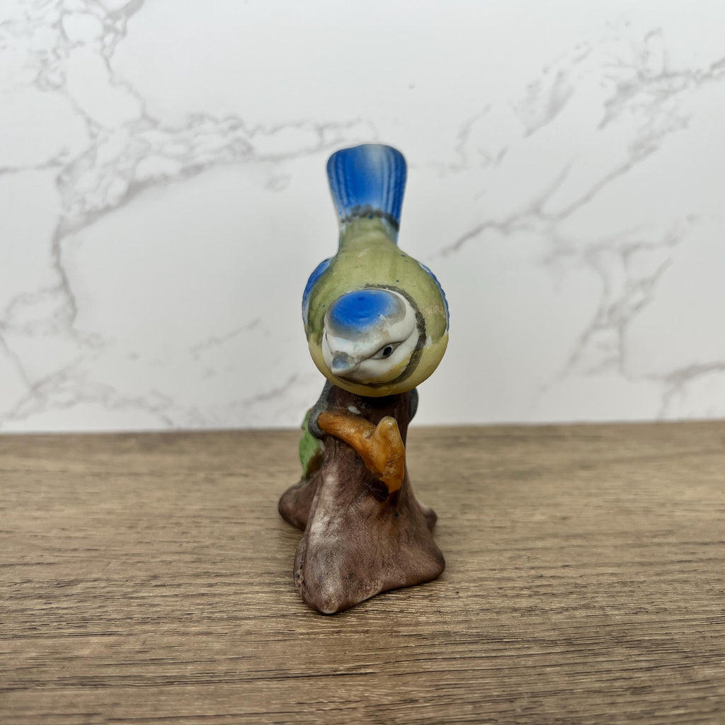 Vintage Hand Painted Porcelain Blue Tit Bird Figurine, Country Cottage Decor