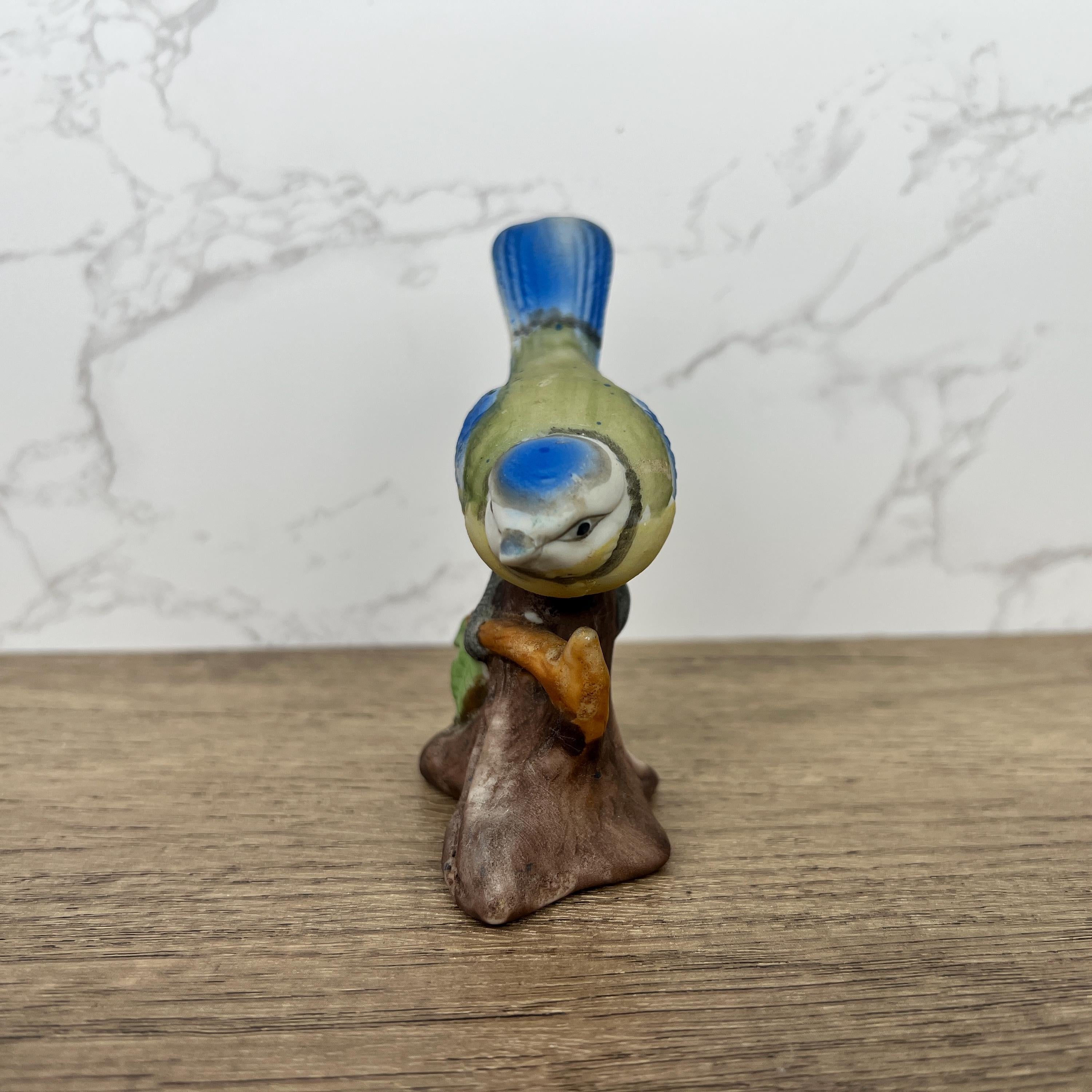 Vintage Hand Painted Porcelain Blue Tit Bird Figurine, Country Cottage Decor