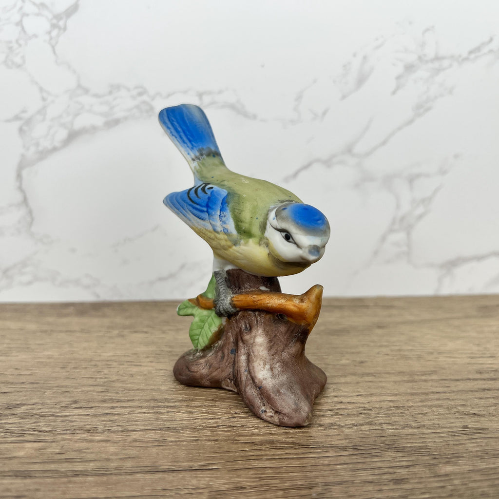 Vintage Hand Painted Porcelain Blue Tit Bird Figurine, Country Cottage Decor