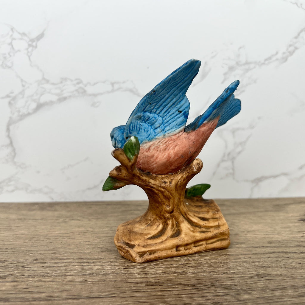 Vintage Blue Jay Figurine, Hand Painted Porcelain Bird Ornament