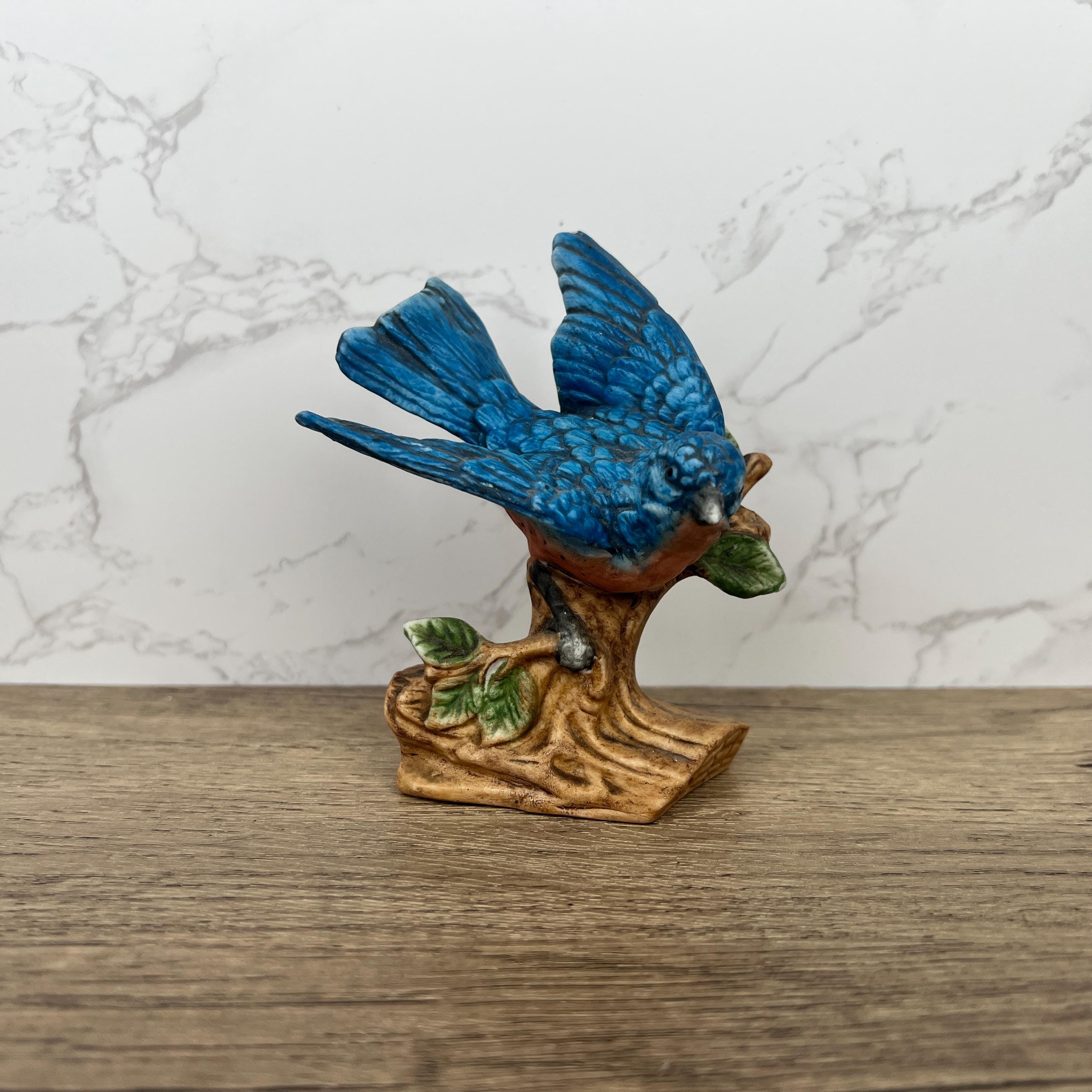Vintage Blue Jay Figurine, Hand Painted Porcelain Bird Ornament