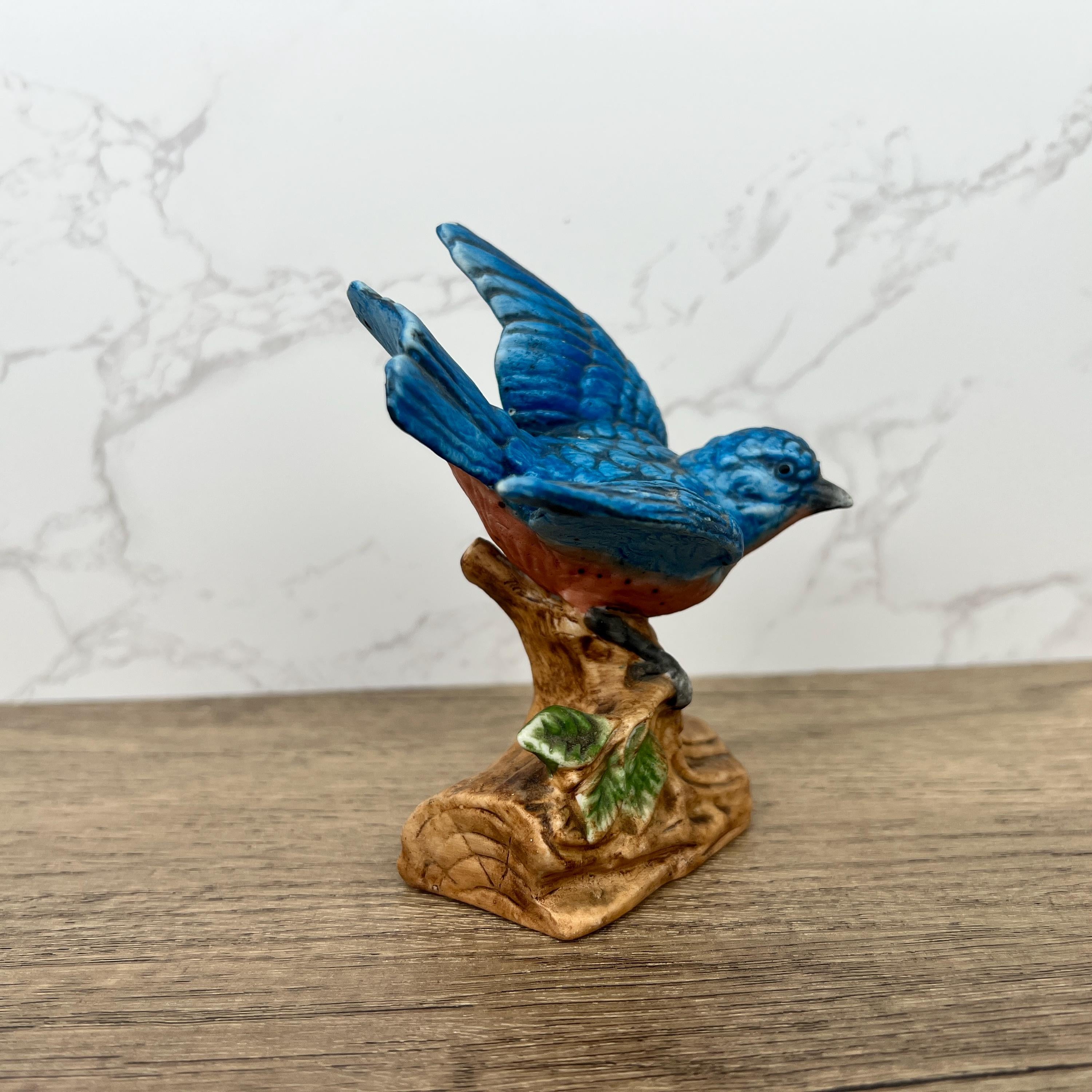 Vintage Blue Jay Figurine, Hand Painted Porcelain Bird Ornament