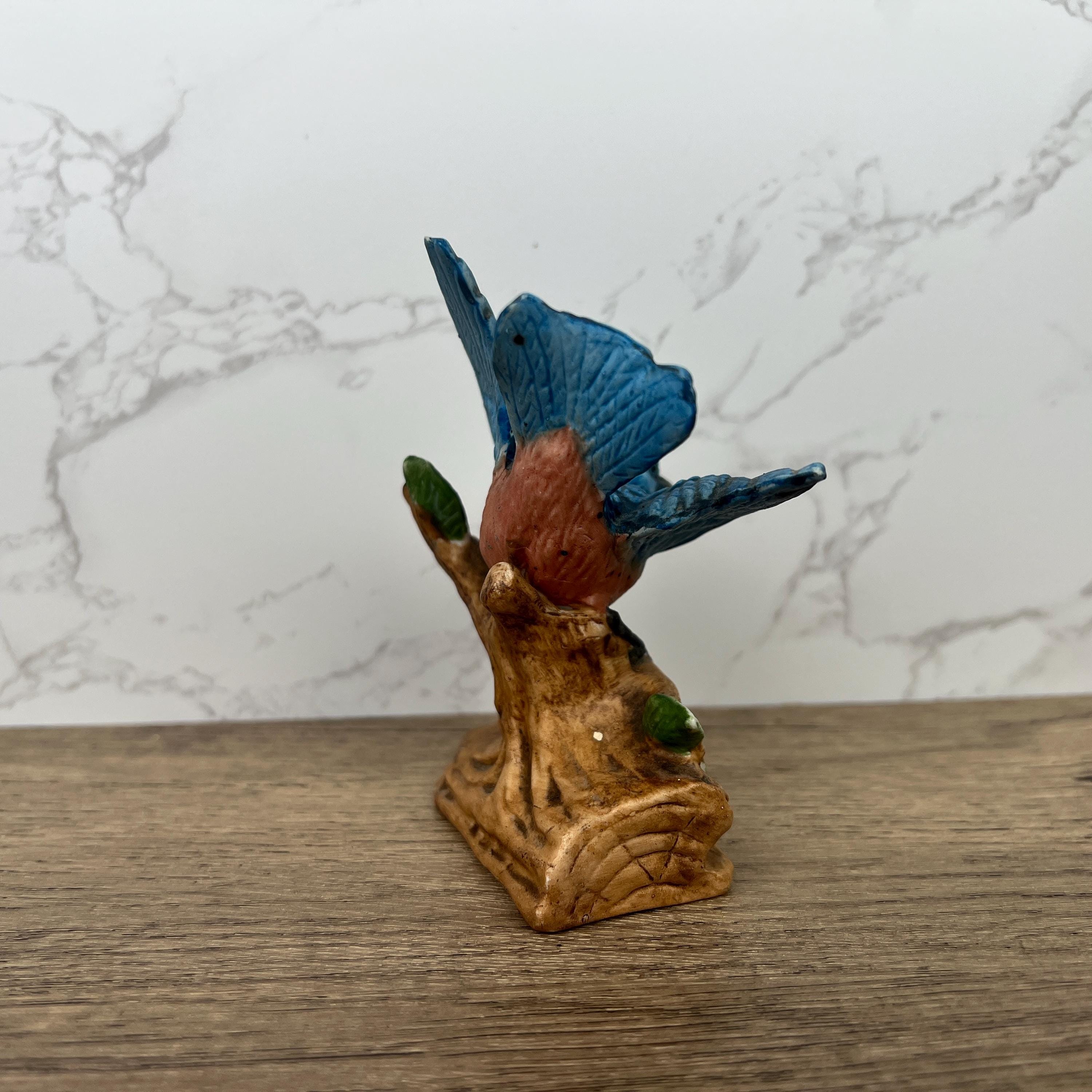 Vintage Blue Jay Figurine, Hand Painted Porcelain Bird Ornament