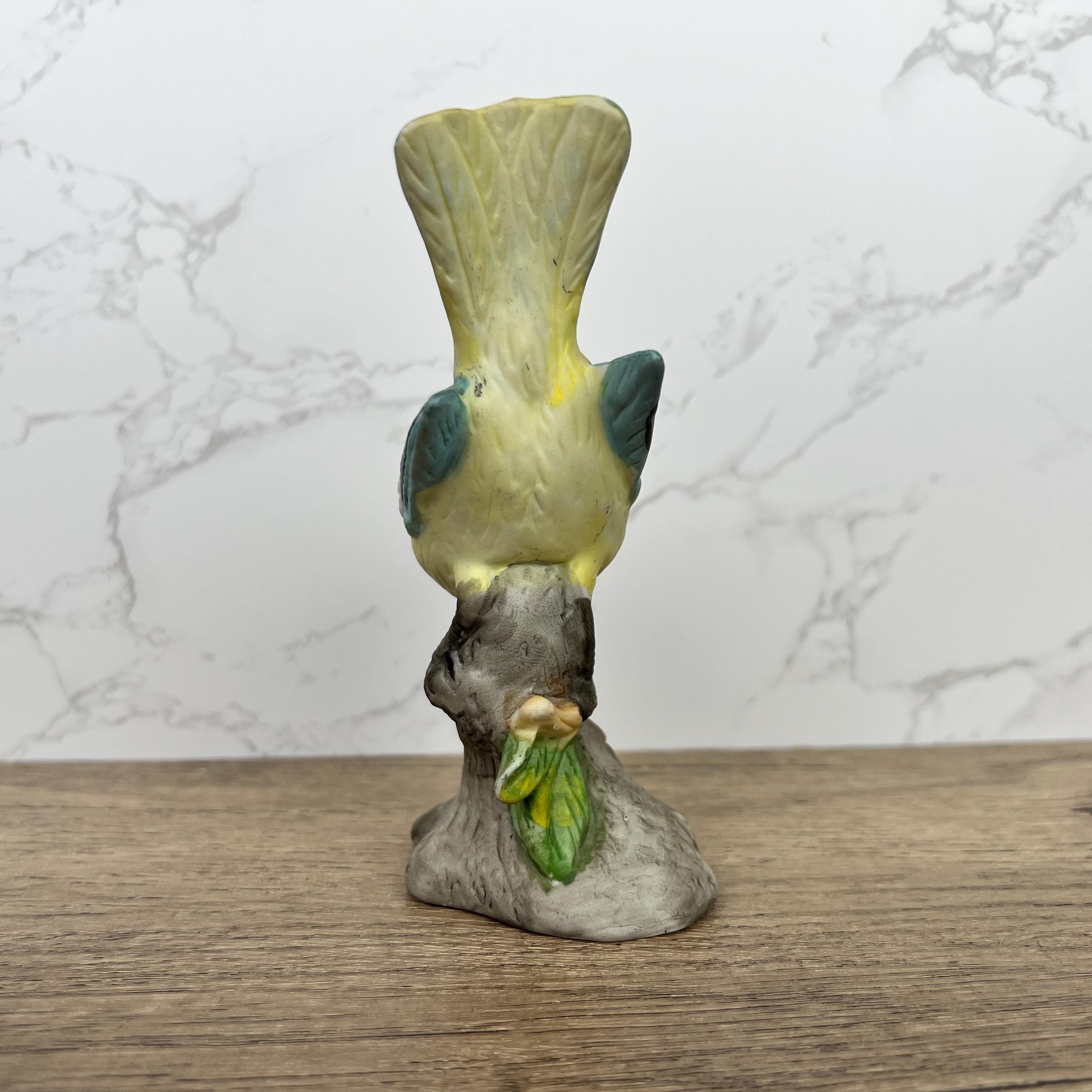 Vintage Hand Painted Porcelain Blue Tit Bird Figurine, Cottage Decoration