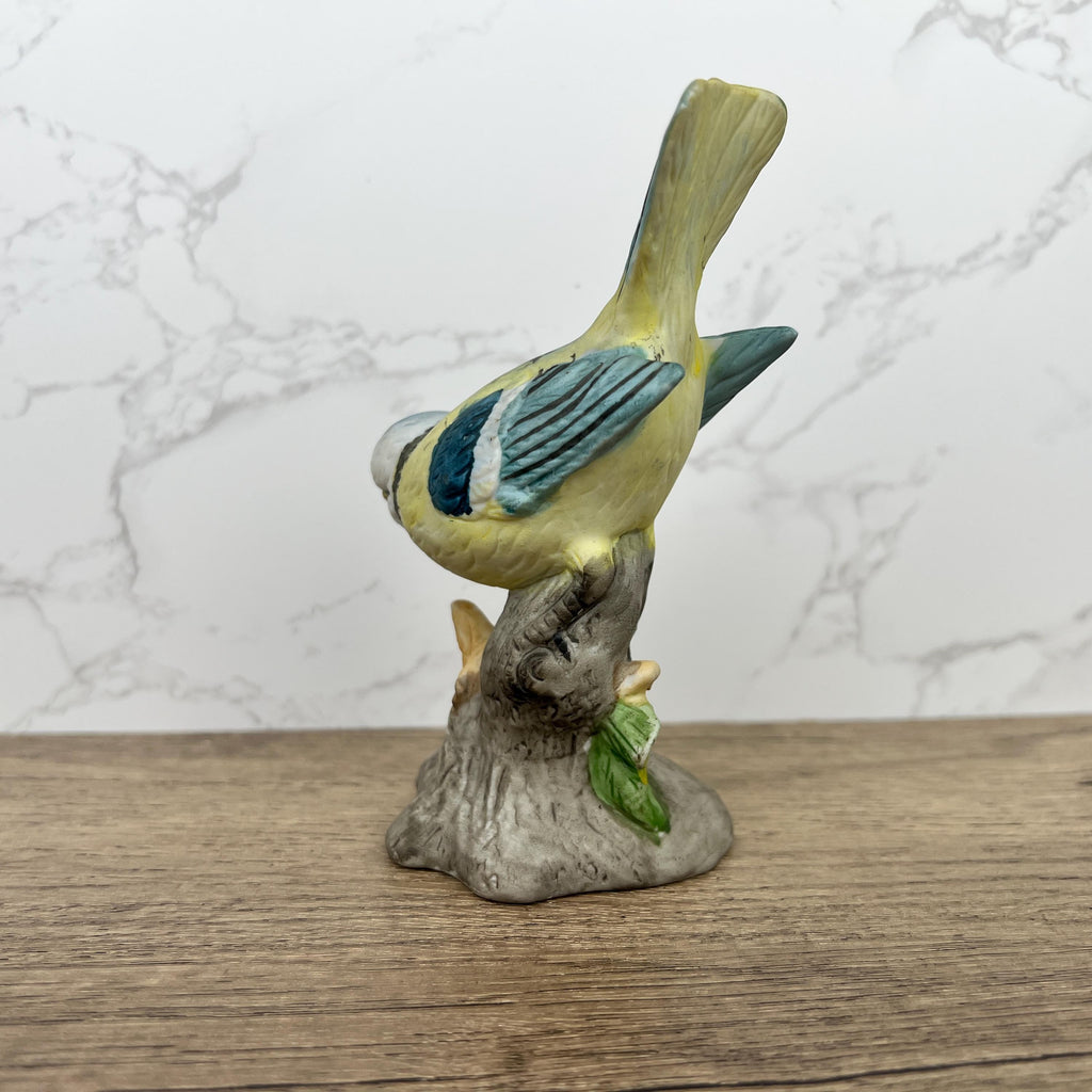 Vintage Hand Painted Porcelain Blue Tit Bird Figurine, Cottage Decoration