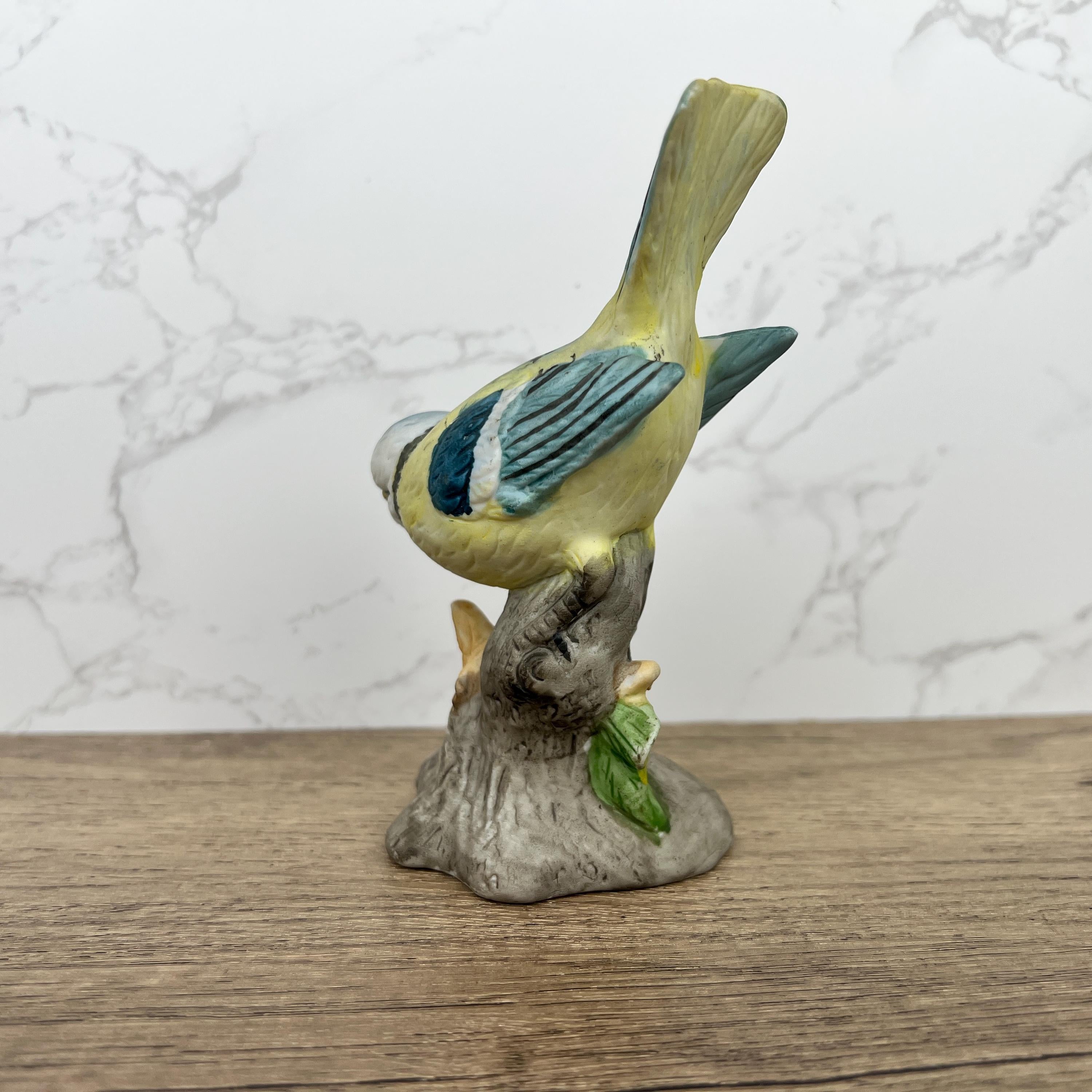 Vintage Hand Painted Porcelain Blue Tit Bird Figurine, Cottage Decoration