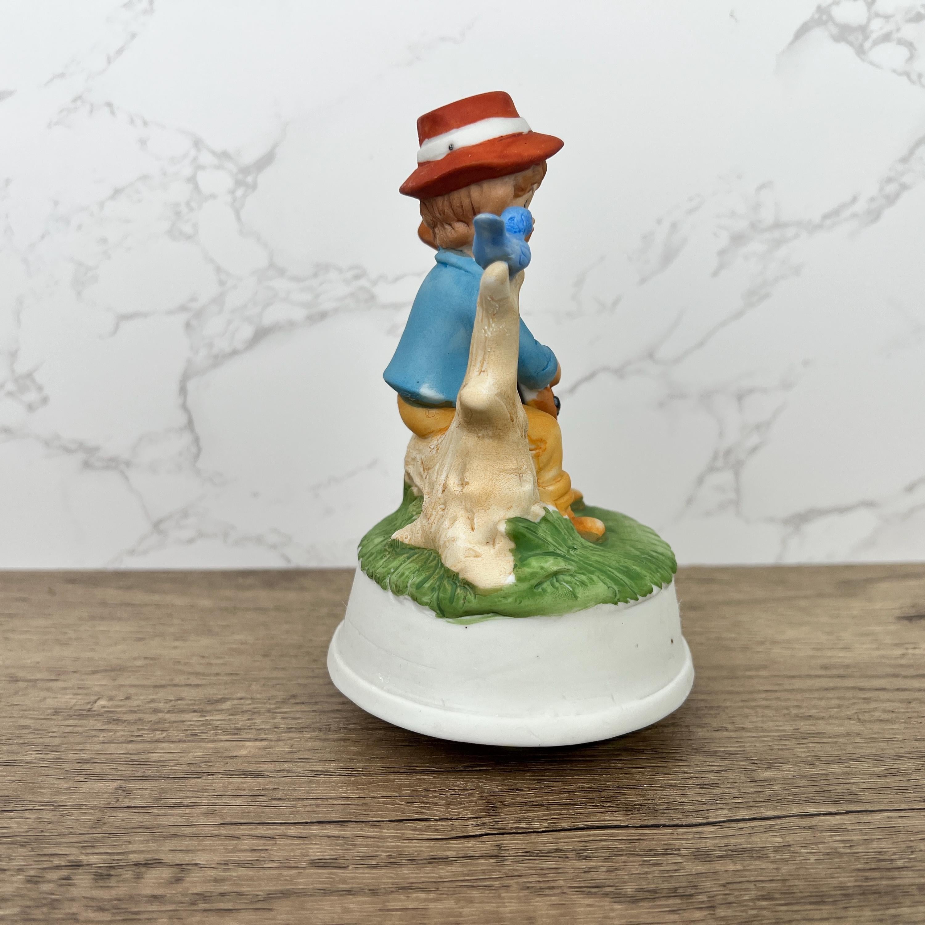 Vintage Hummel Style Porcelain Music Box Figurine, Boy with Banjo