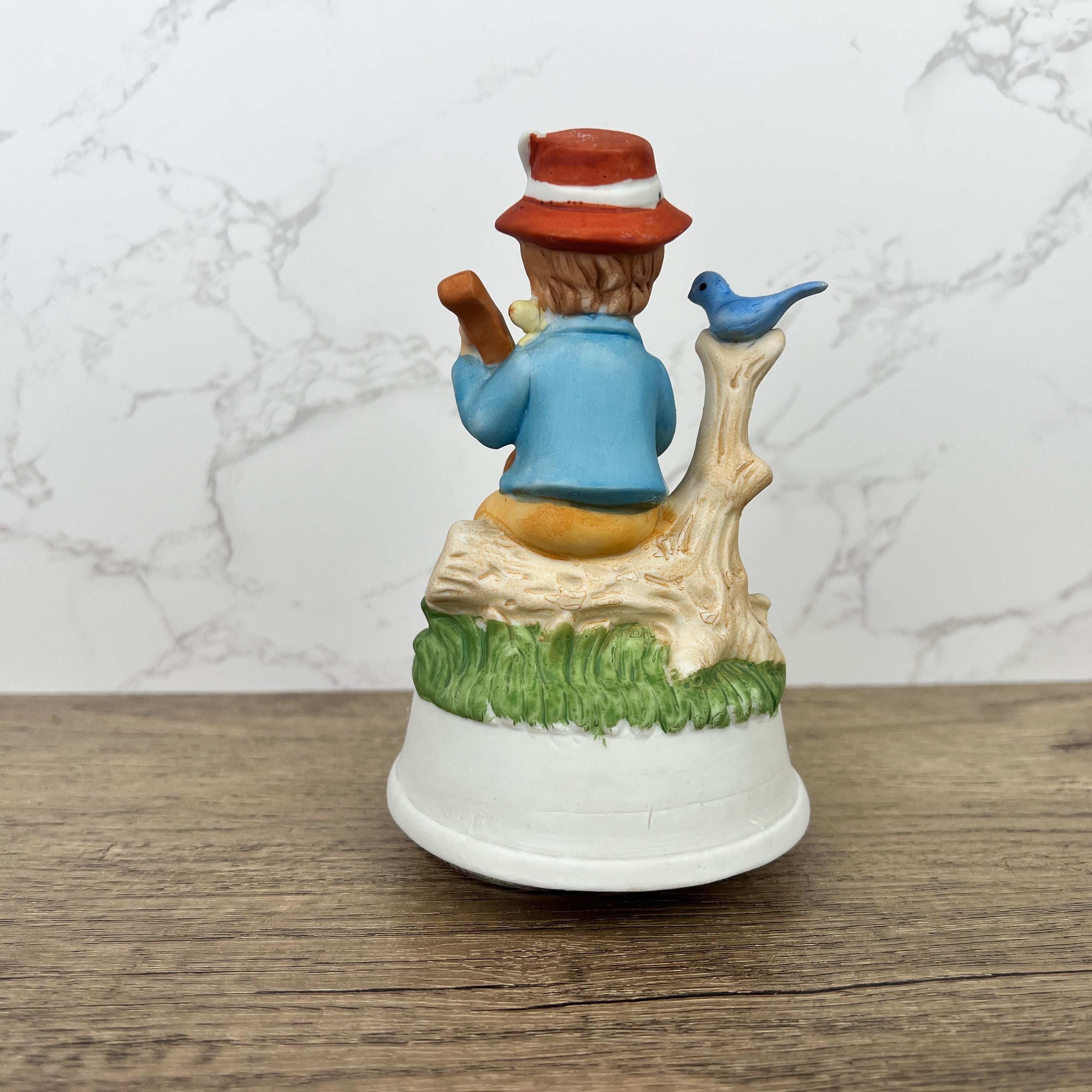 Vintage Hummel Style Porcelain Music Box Figurine, Boy with Banjo