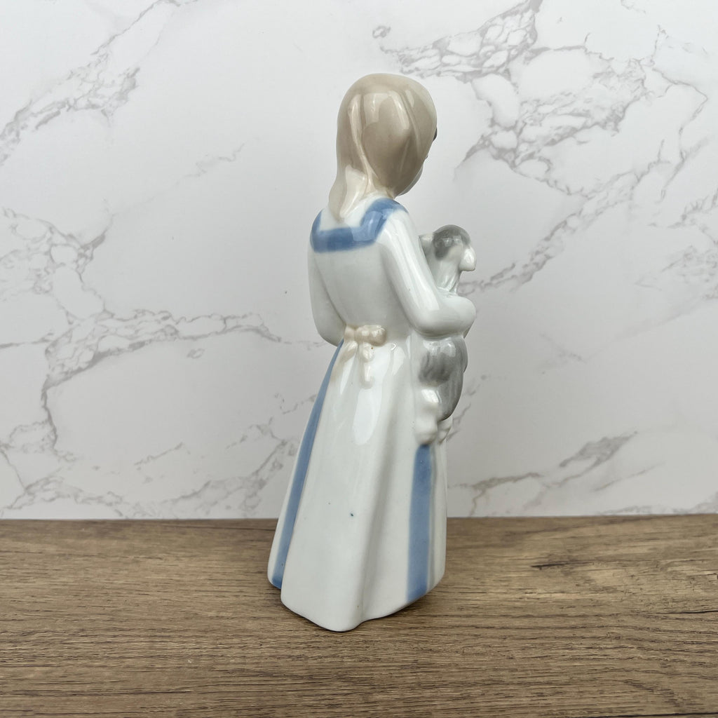 Handmade Sango Porcelain Girl with Lamb Figurine, Vintage Lladro Style Decor