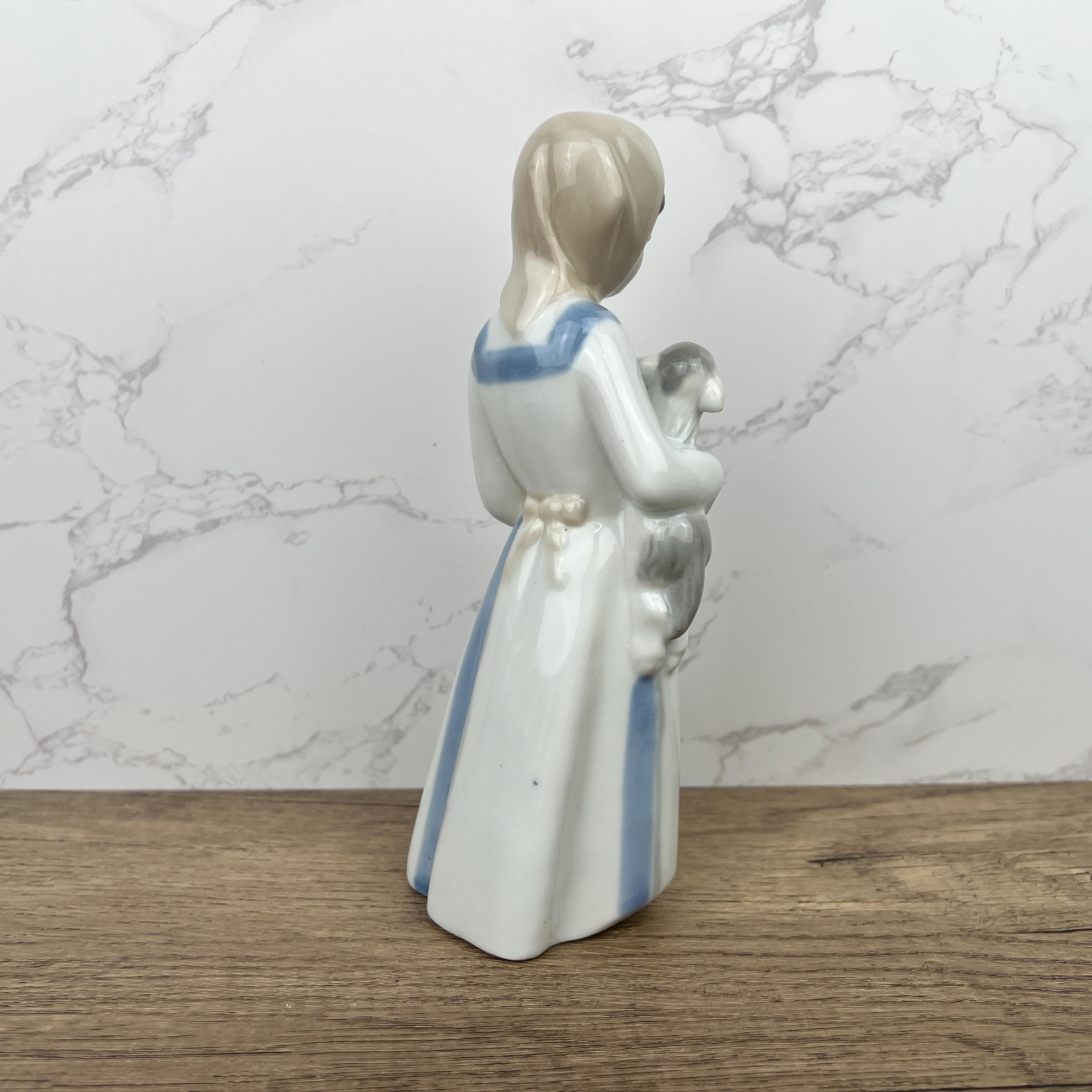 Handmade Sango Porcelain Girl with Lamb Figurine, Vintage Lladro Style Decor
