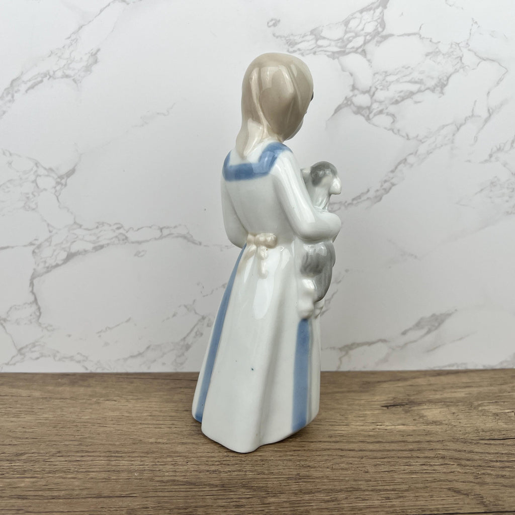 Handmade Sango Porcelain Girl with Lamb Figurine, Vintage Lladro Style Decor