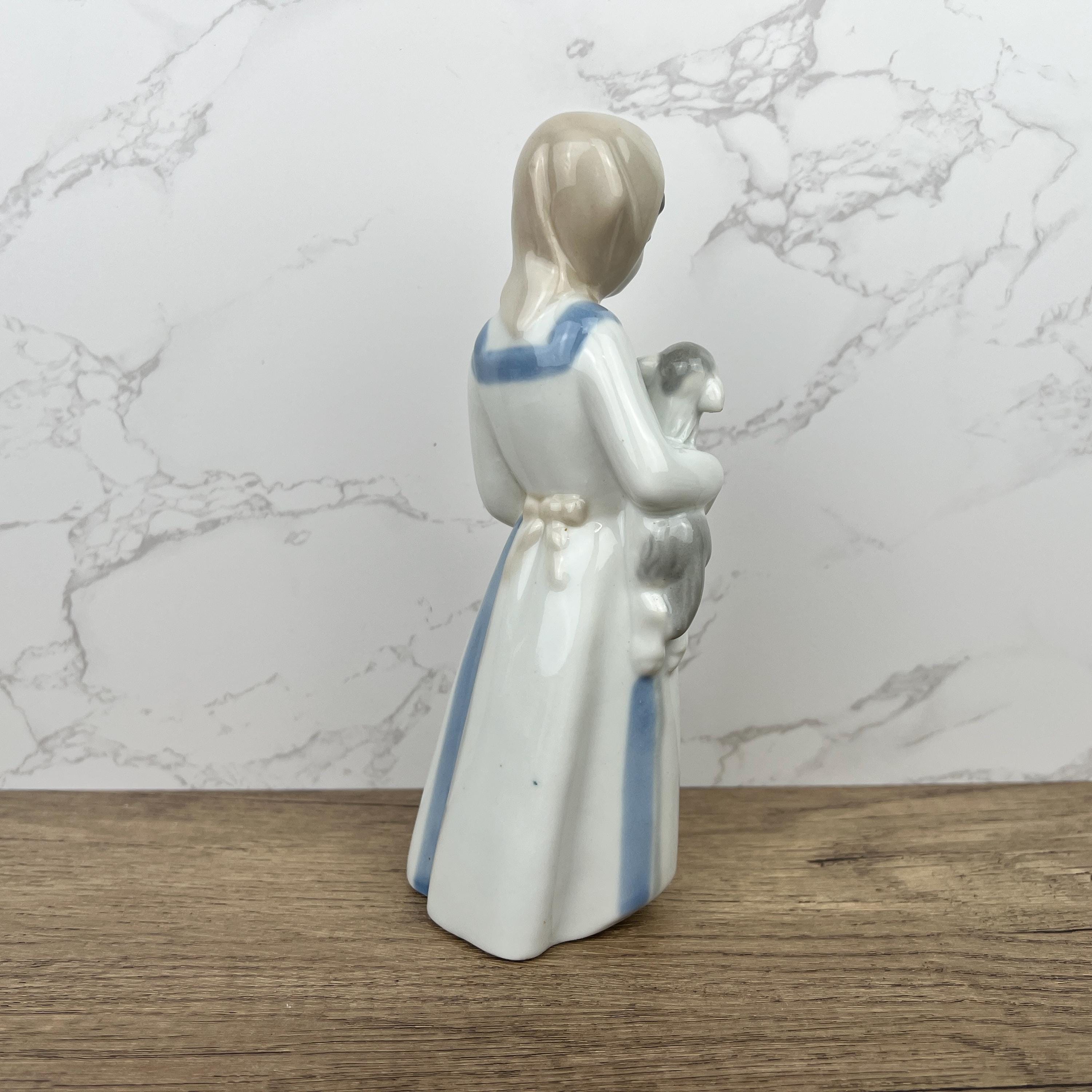 Handmade Sango Porcelain Girl with Lamb Figurine, Vintage Lladro Style Decor