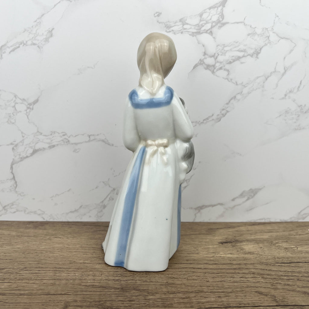 Handmade Sango Porcelain Girl with Lamb Figurine, Vintage Lladro Style Decor