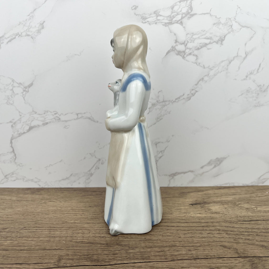 Handmade Sango Porcelain Girl with Lamb Figurine, Vintage Lladro Style Decor