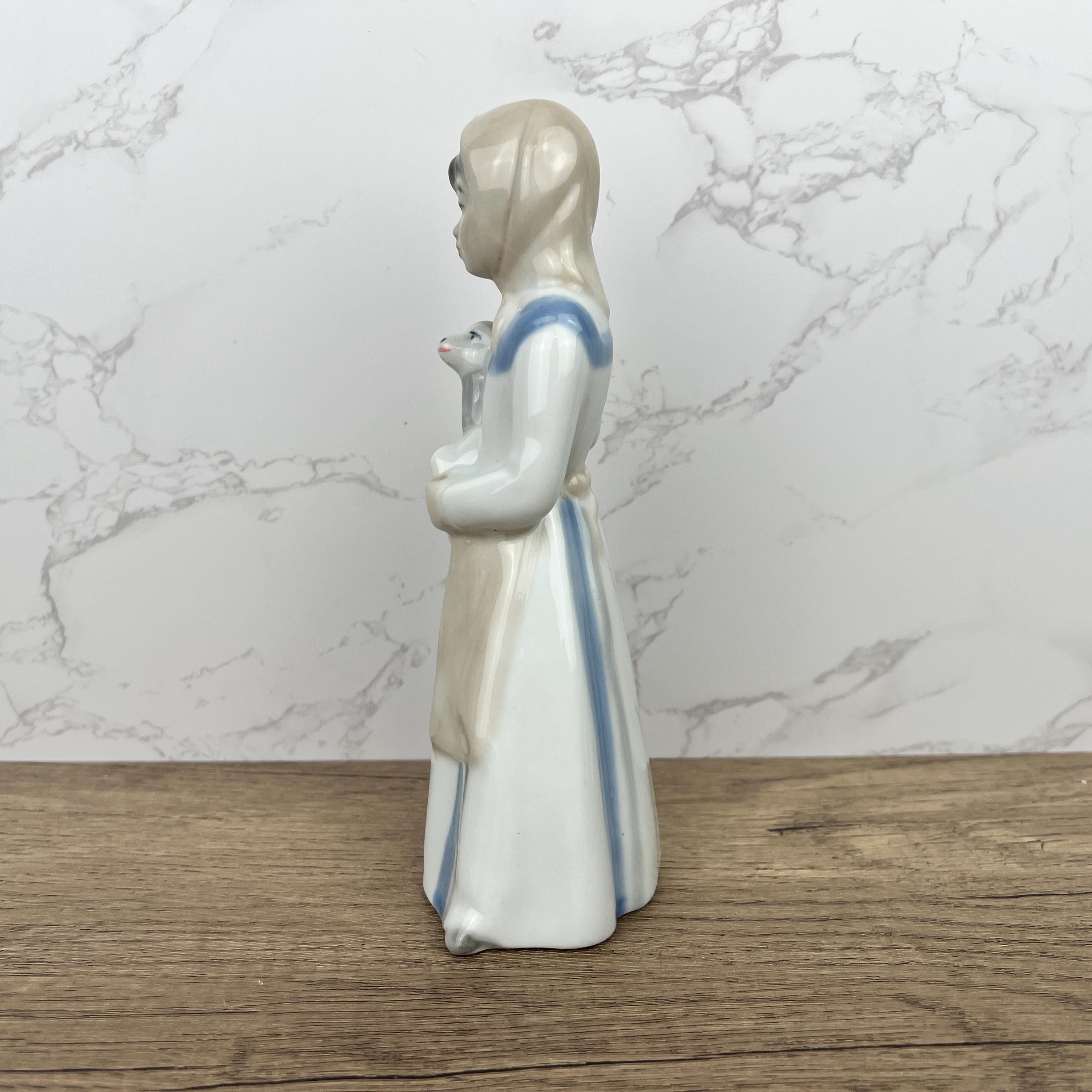 Handmade Sango Porcelain Girl with Lamb Figurine, Vintage Lladro Style Decor