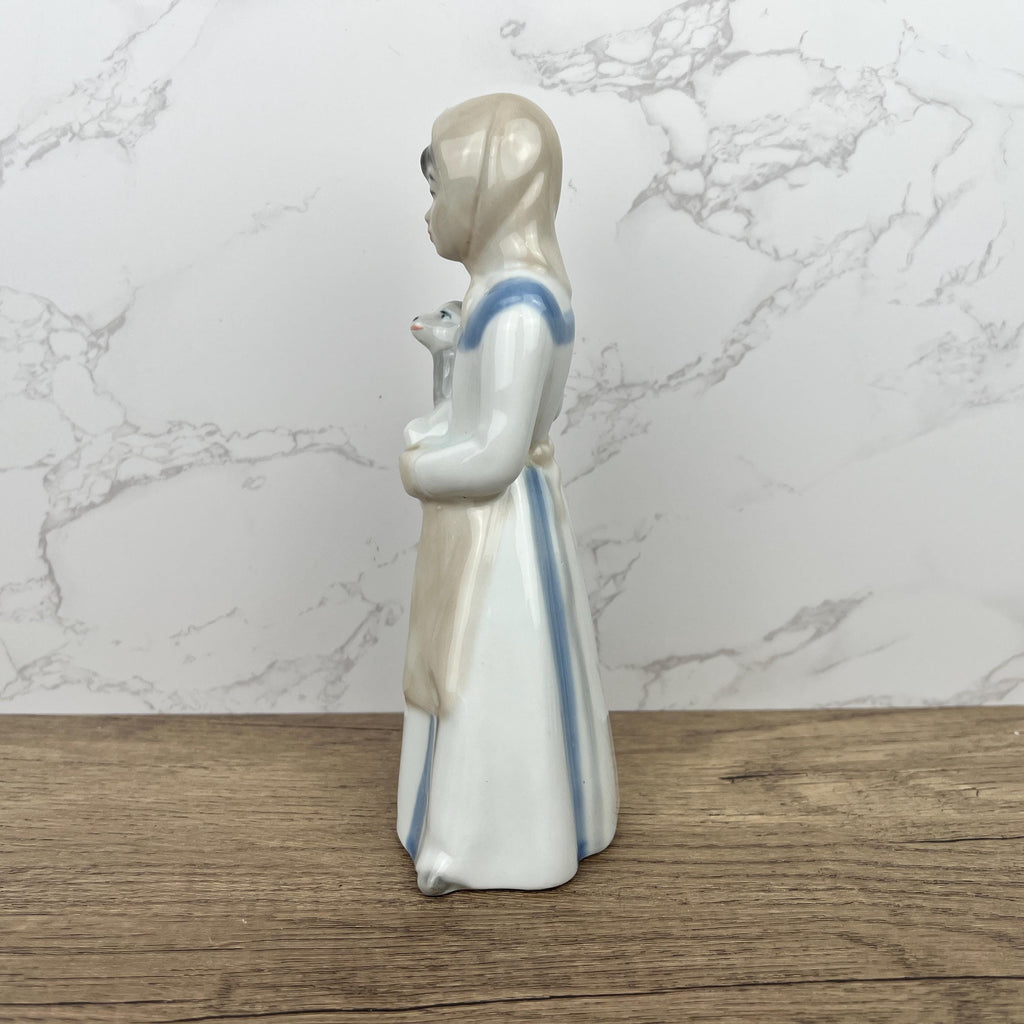 Handmade Sango Porcelain Girl with Lamb Figurine, Vintage Lladro Style Decor