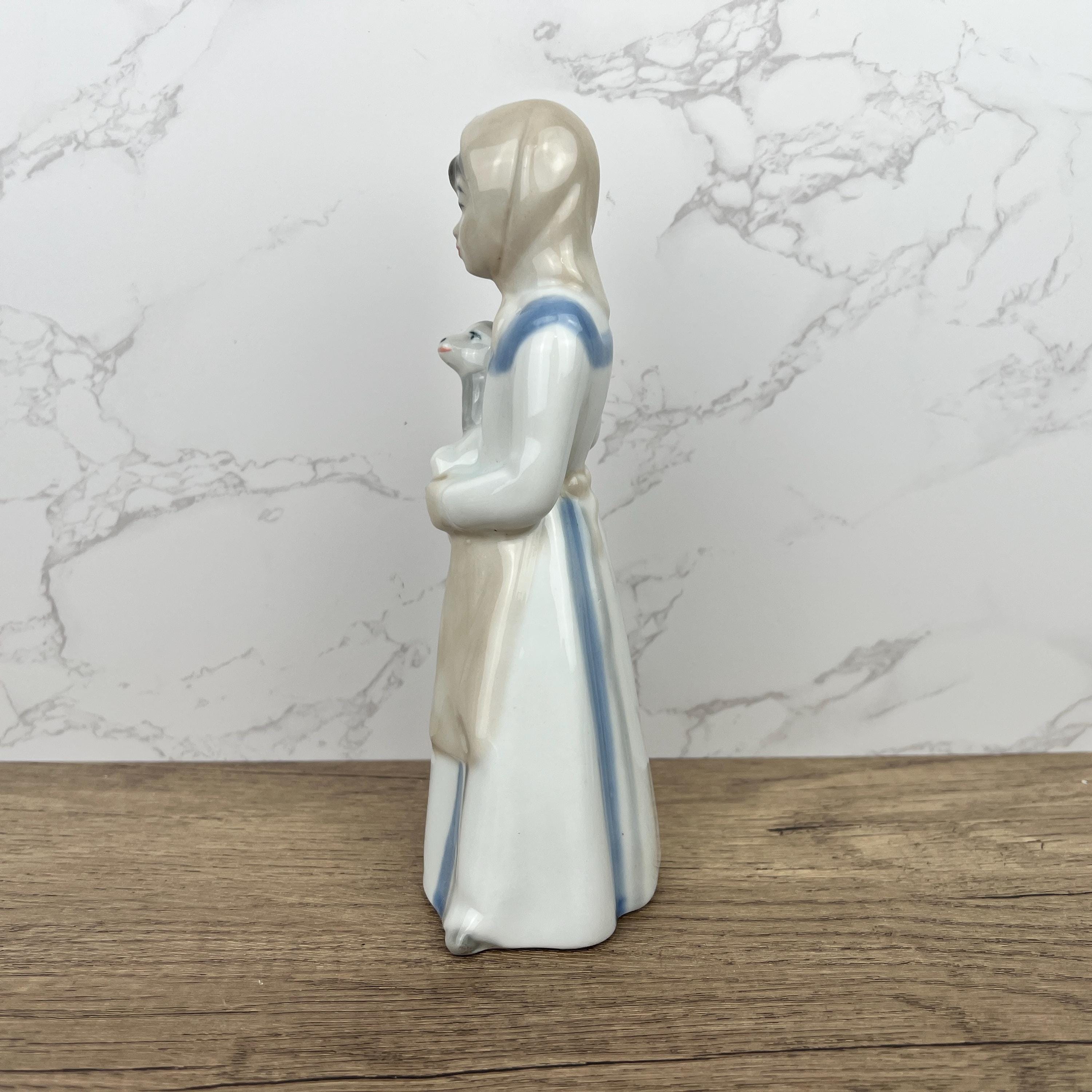 Handmade Sango Porcelain Girl with Lamb Figurine, Vintage Lladro Style Decor