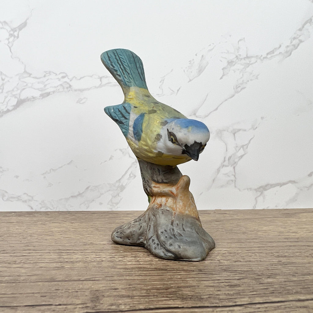 Vintage Hand Painted Porcelain Blue Tit Bird Figurine, Cottage Decor