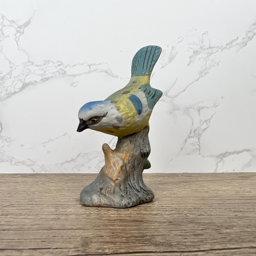 Vintage Hand Painted Porcelain Blue Tit Bird Figurine, Cottage Decor