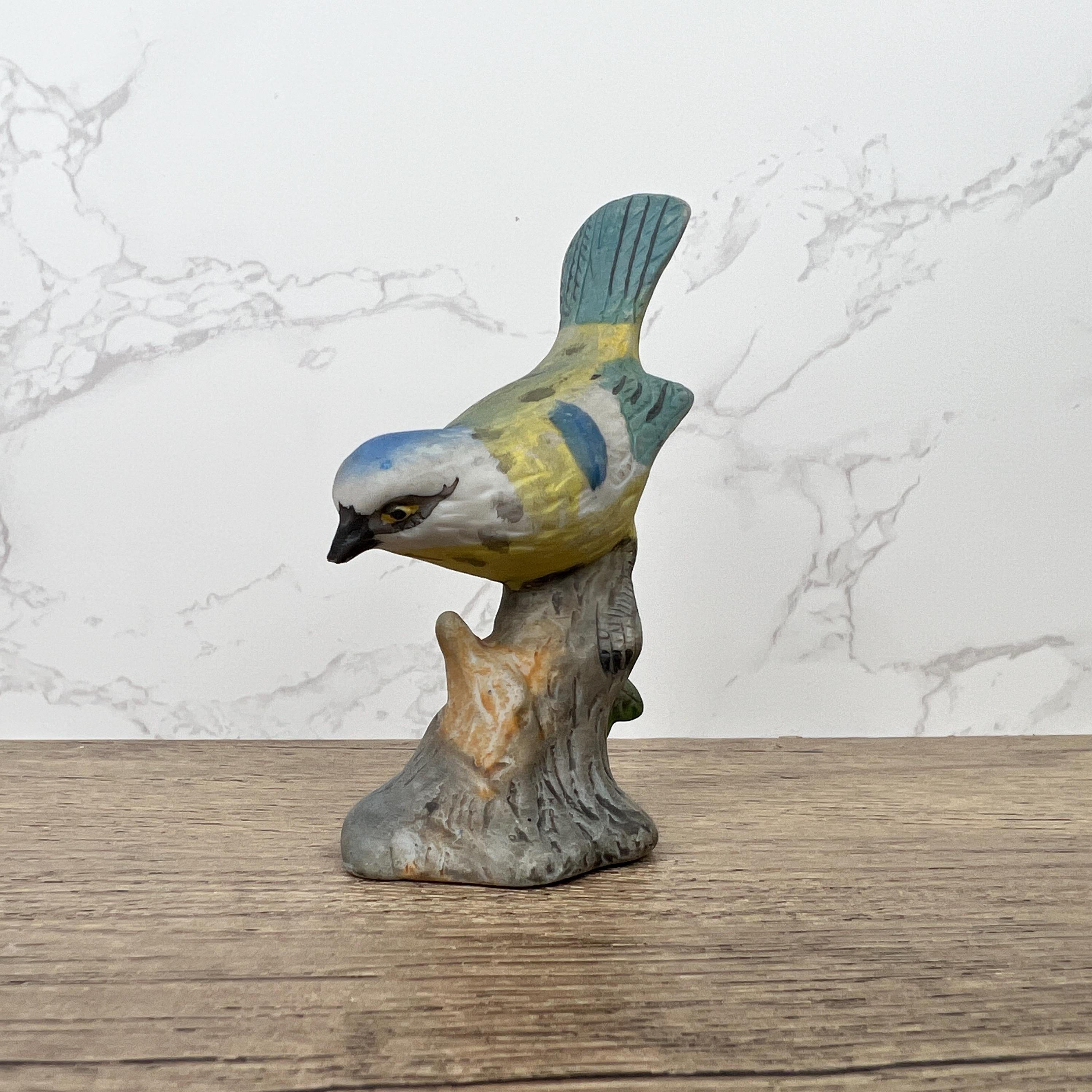 Vintage Hand Painted Porcelain Blue Tit Bird Figurine, Cottage Decor