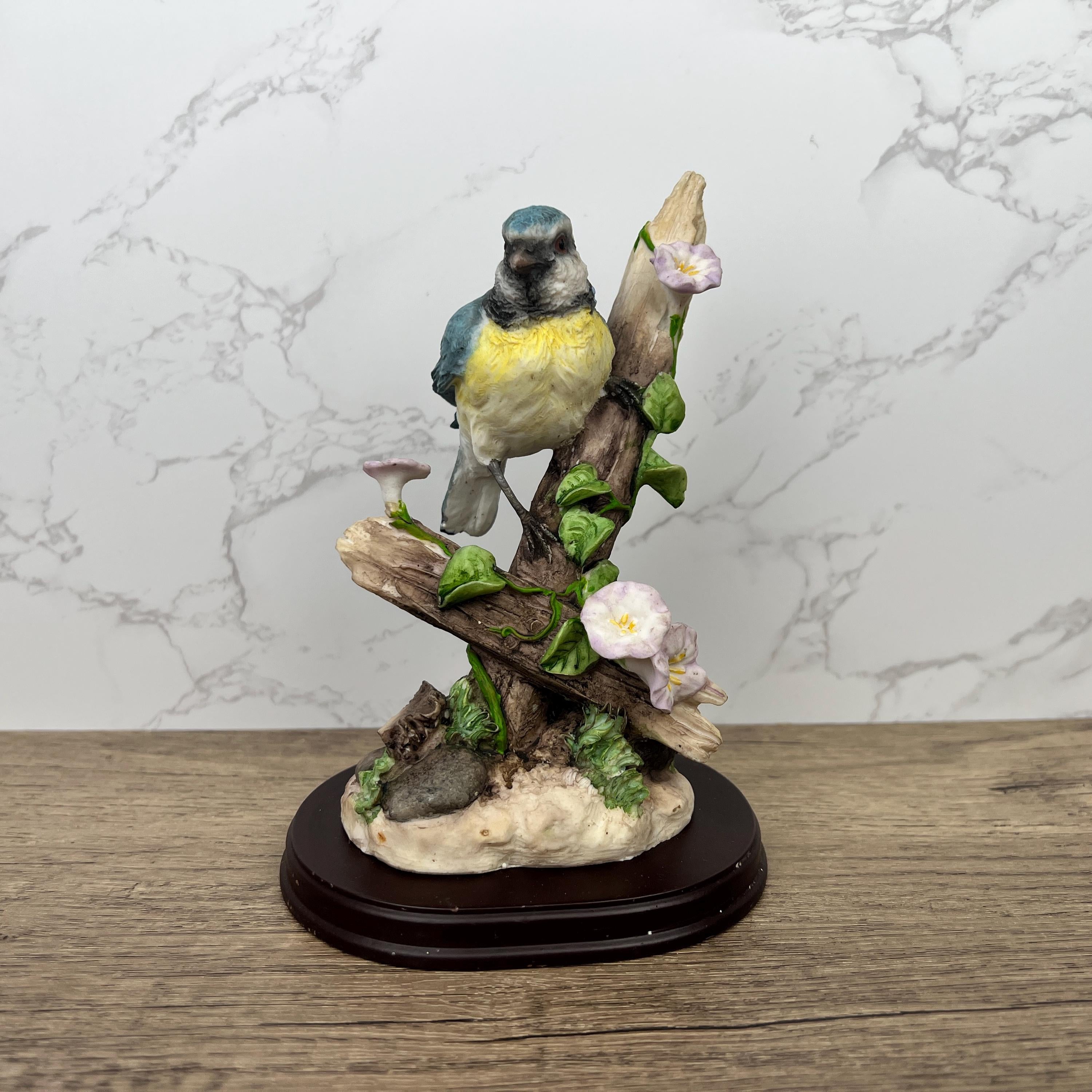 Vintage Leonardo Collection Bluetit Bird Figurine, Resin Wildlife Decor
