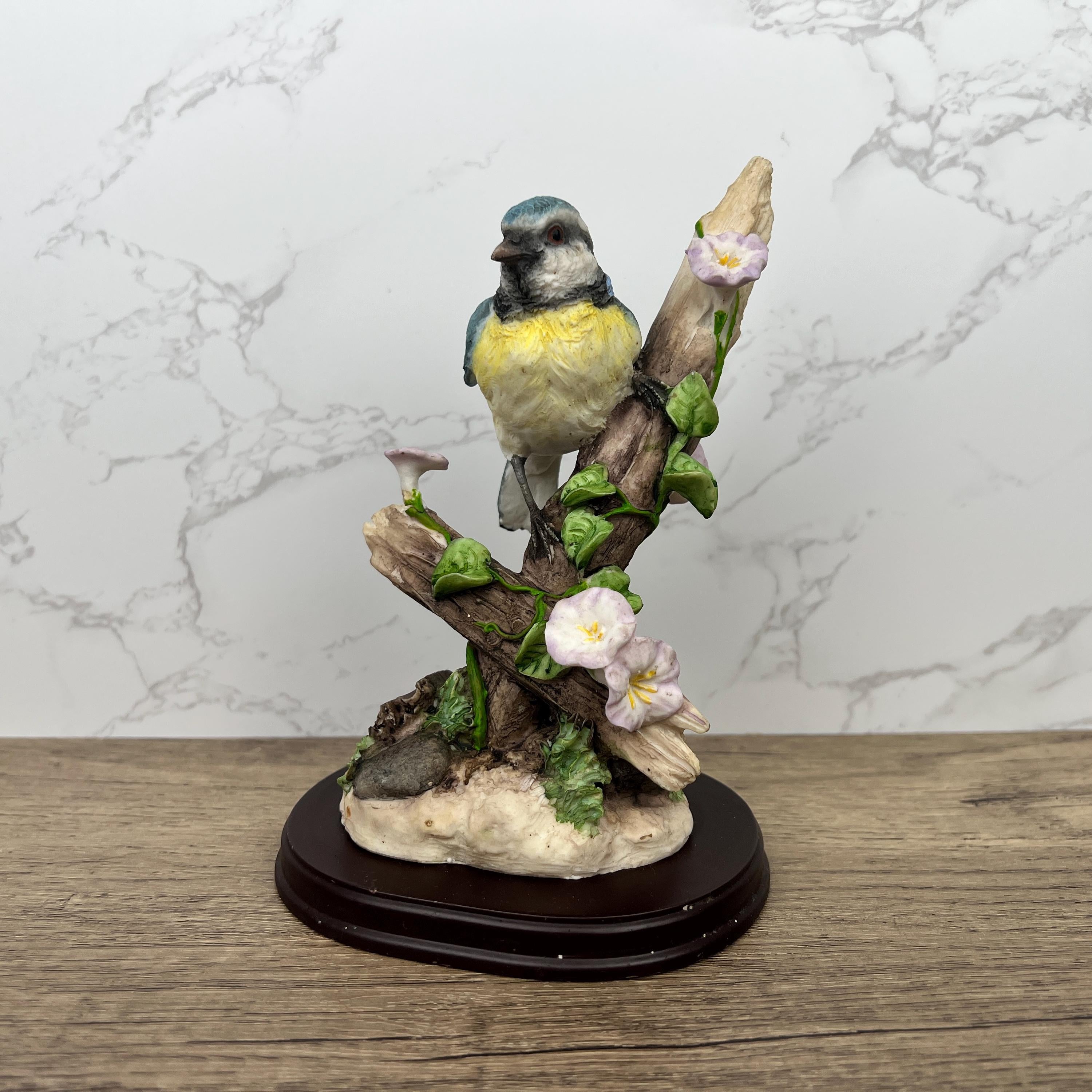 Vintage Leonardo Collection Bluetit Bird Figurine, Resin Wildlife Decor