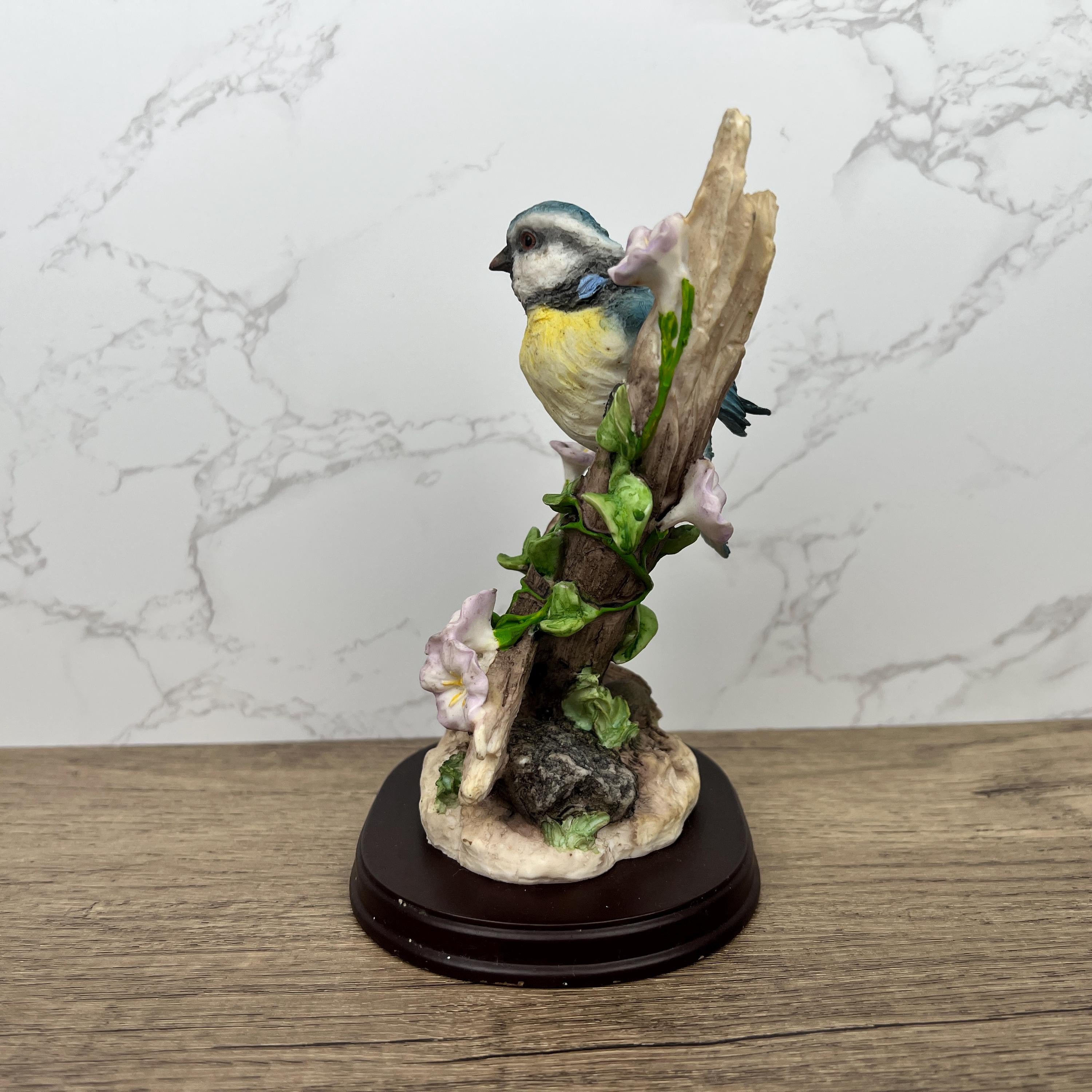 Vintage Leonardo Collection Bluetit Bird Figurine, Resin Wildlife Decor