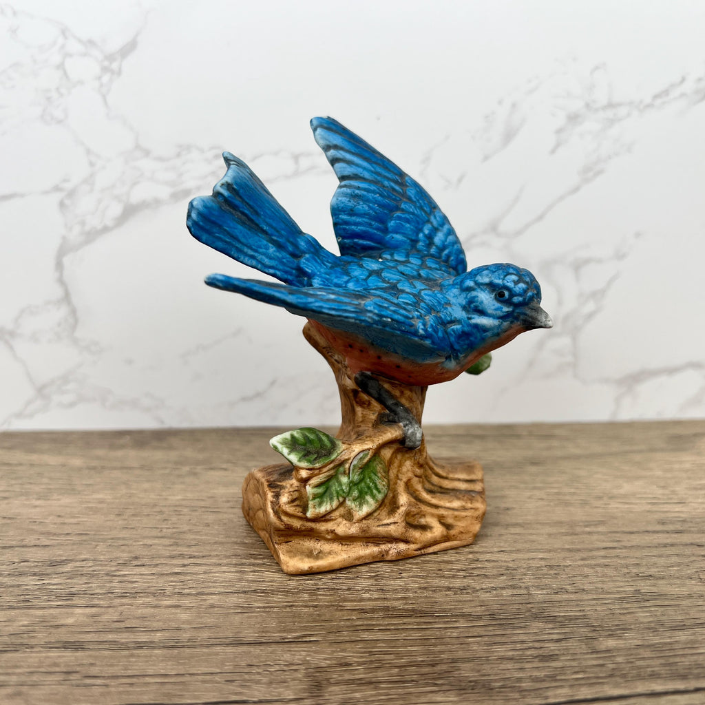 Vintage Blue Jay Figurine, Hand Painted Porcelain Bird Ornament