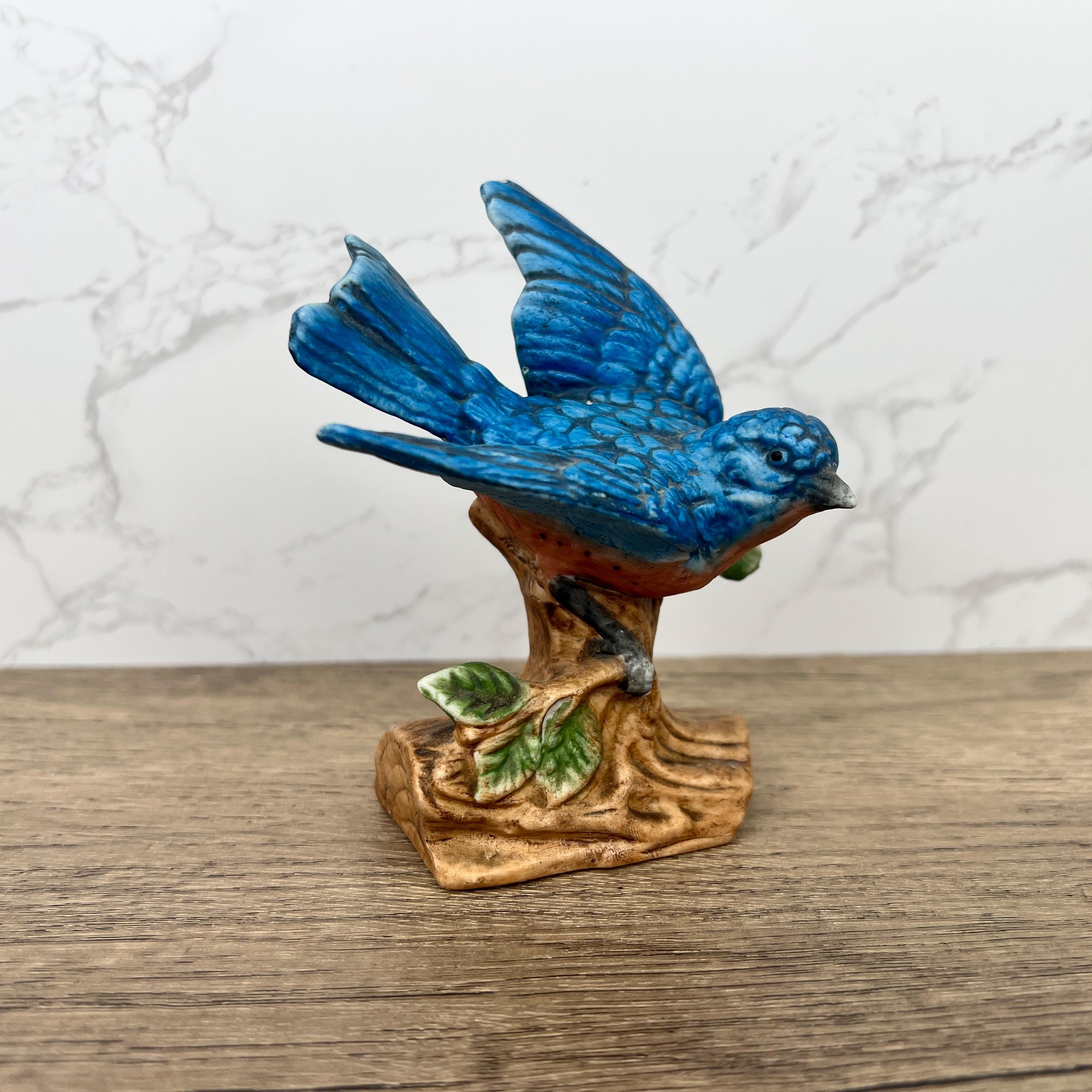 Vintage Blue Jay Figurine, Hand Painted Porcelain Bird Ornament