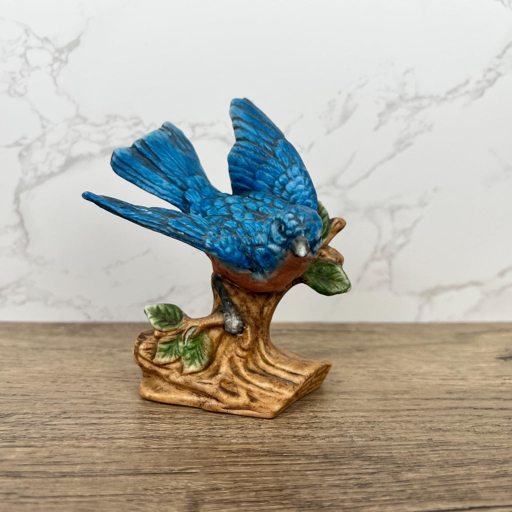 Vintage Blue Jay Figurine, Hand Painted Porcelain Bird Ornament