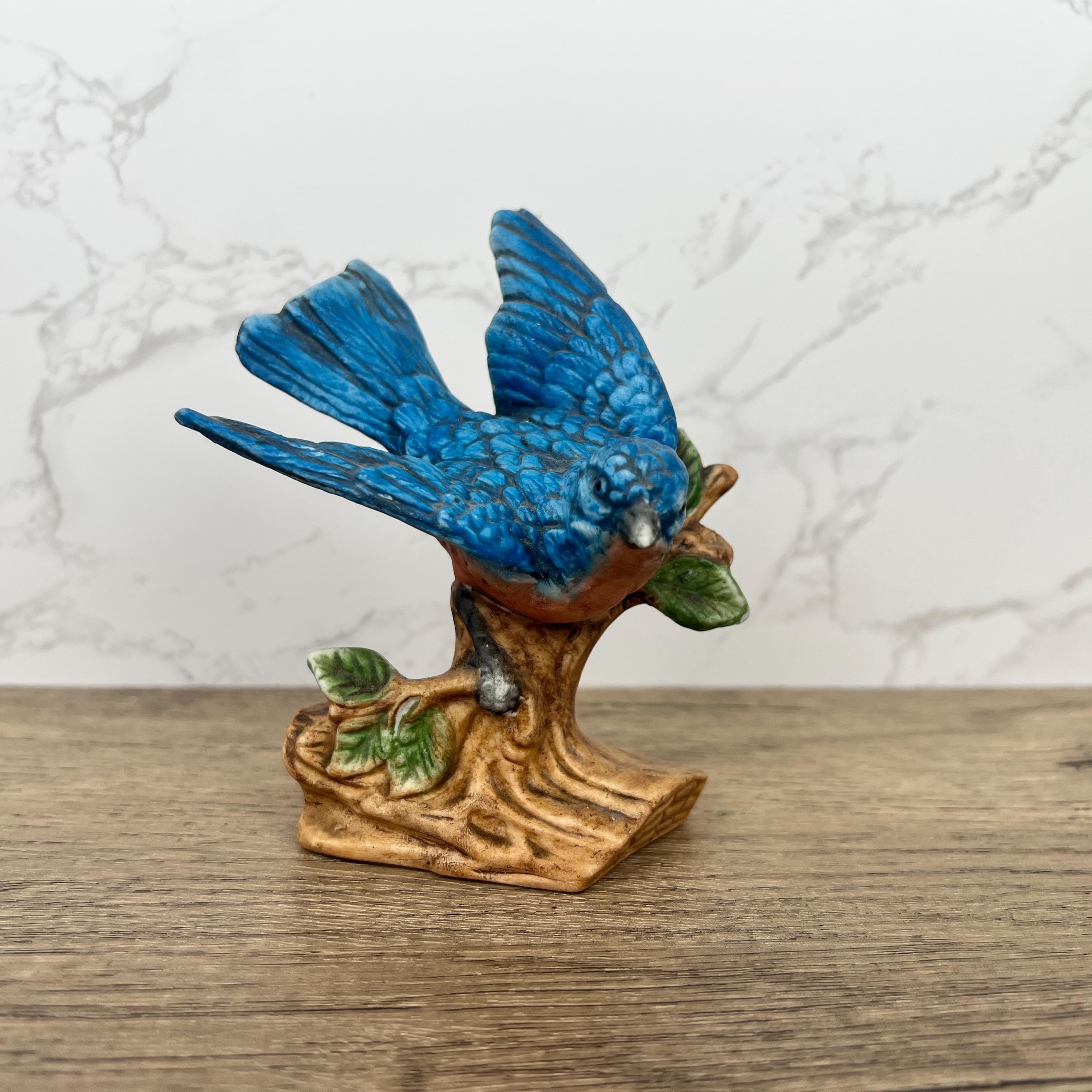 Vintage Blue Jay Figurine, Hand Painted Porcelain Bird Ornament